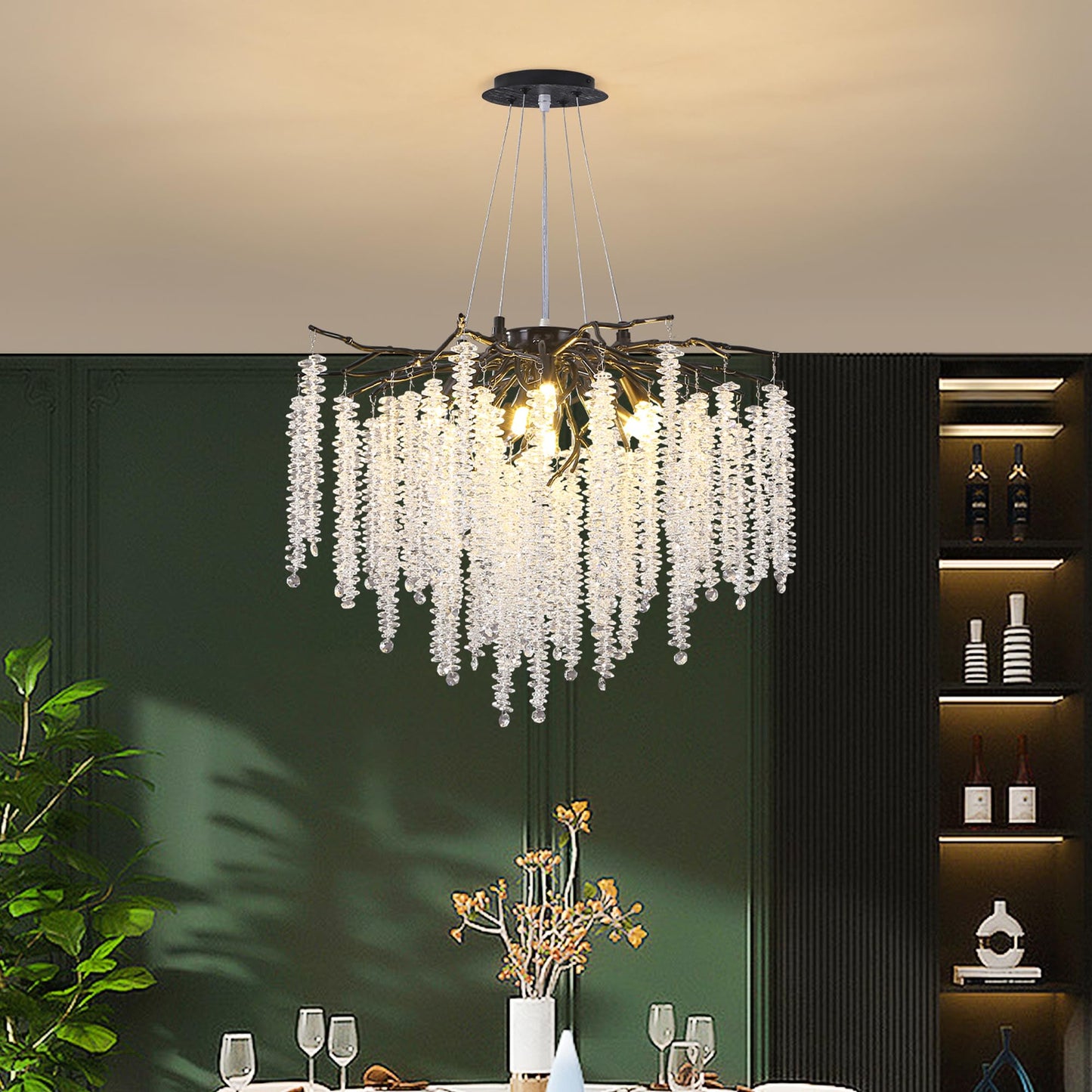 Modern Crystal Tree Branches Chandelier Gold Round Raindrop