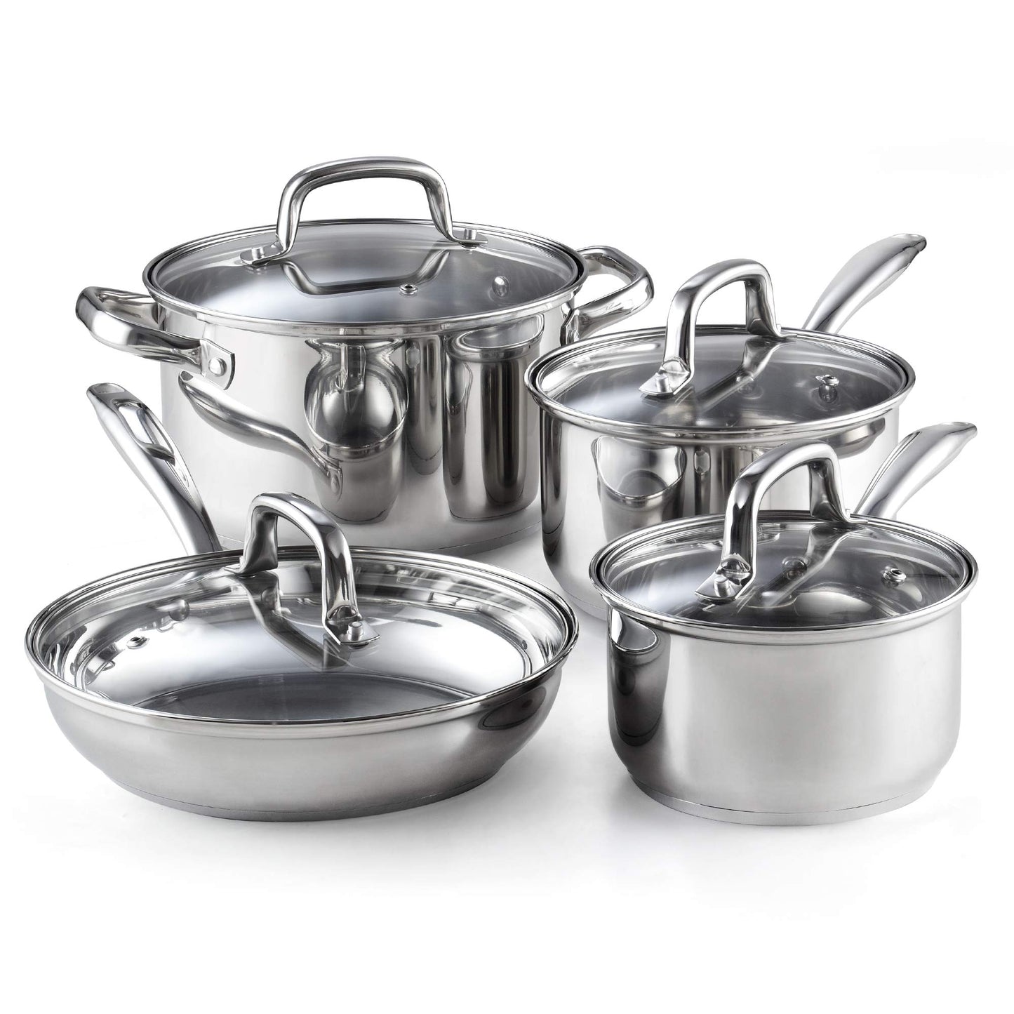 8-Piece Stainless Steel Pots and Pans Cookware Set, Silver