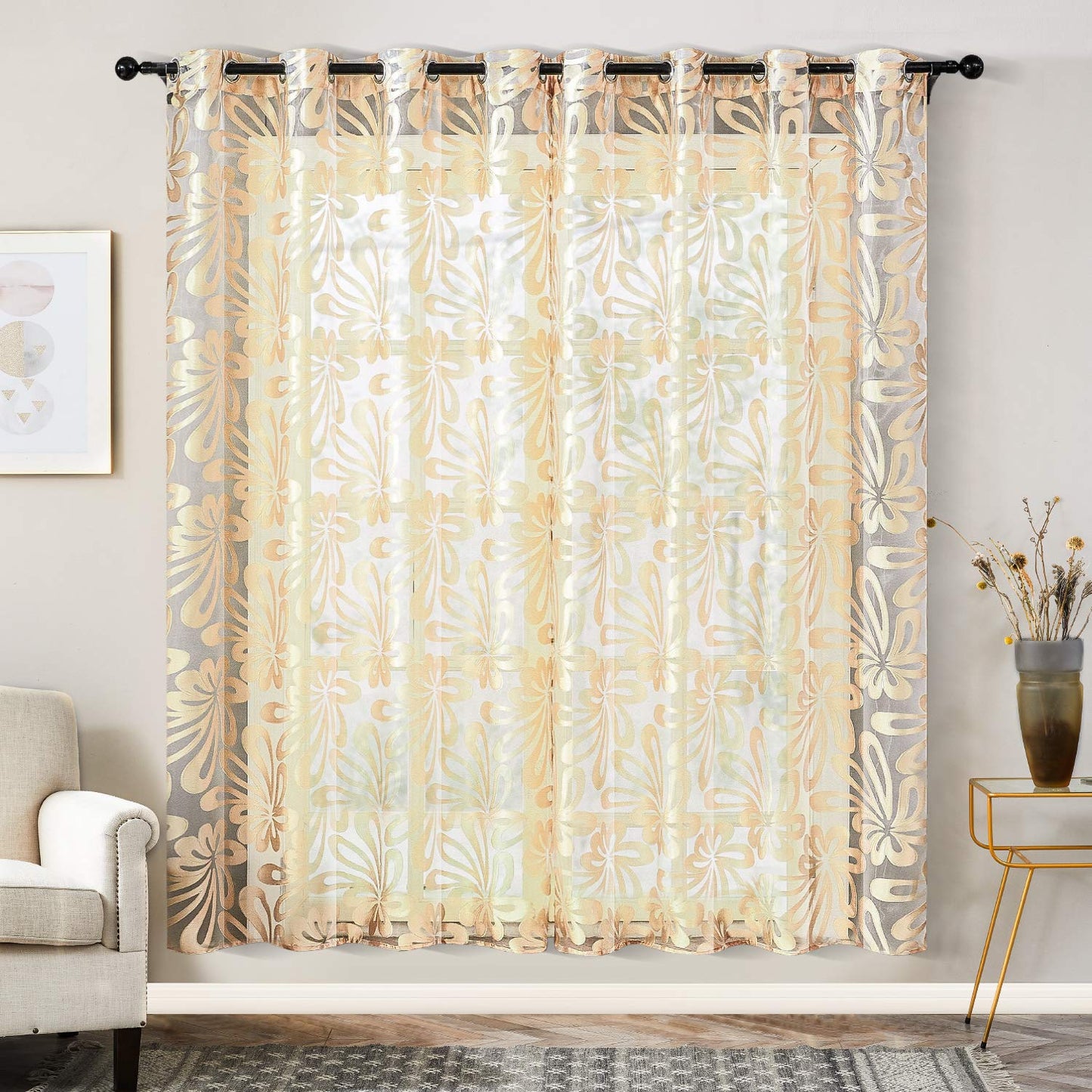 Floral Voile Sheer Curtains 84 Inches Long - Window Treatments 2 Panels