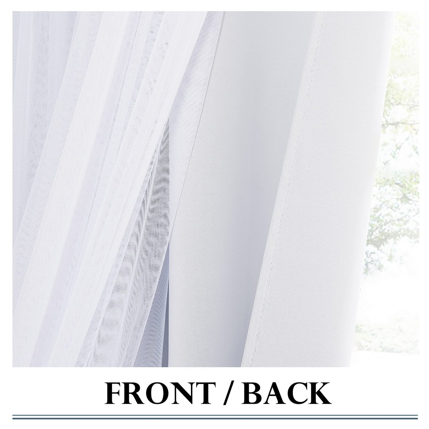 Double-Layered Curtains with Tie-Backs Sheer Drapes Light Blocking, 2 Pcs