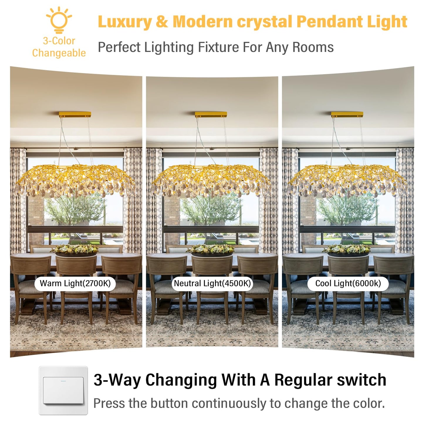 Modern Crystal Chandelier, Gold Pendant Flower Hanging Lighting