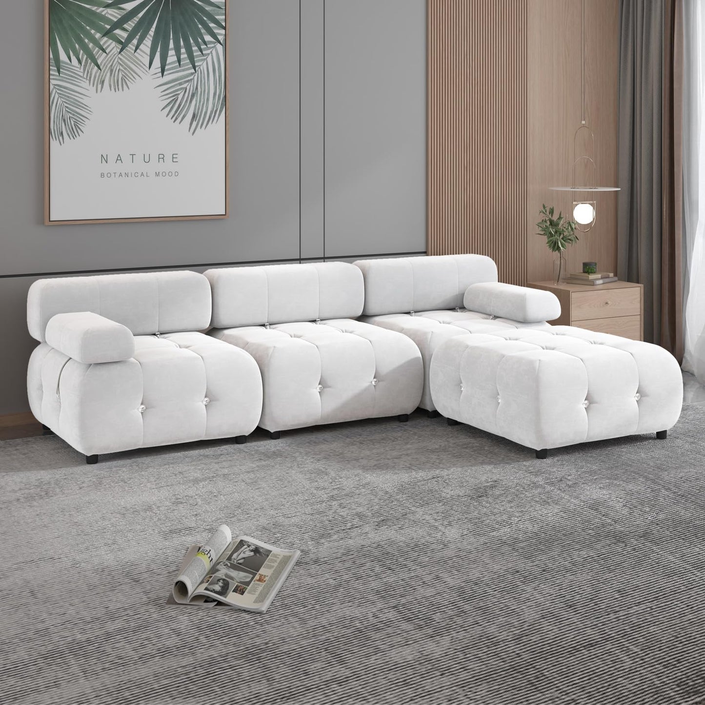 103" W Convertible Modular Sectional Sofa, Luxury Modern 4-Seater Bubble Sofa