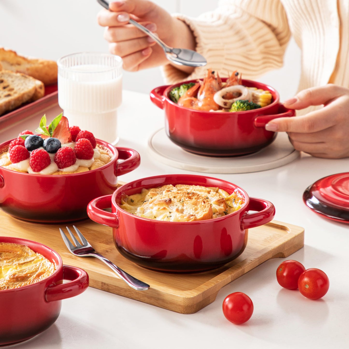 Mini Cocotte Set,14 OZ Small Casserole Dishes with Lids, Soup Bowls With Handles