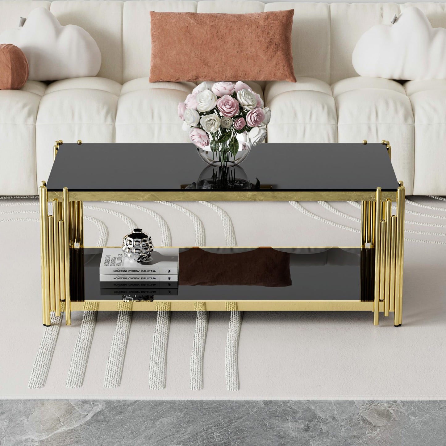 Modern Living Room Table Gold Stainless Steel Metal Leg Rectangular