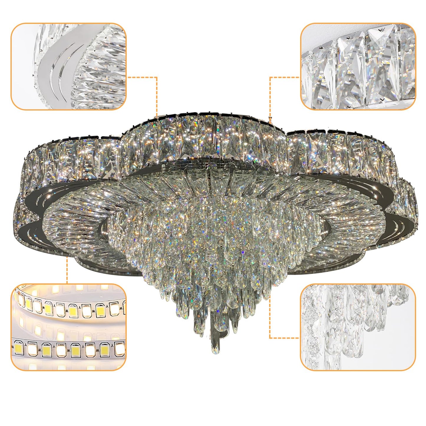 Modern Empire Crystal Chandelier 32inches Raindrop Ceiling Light