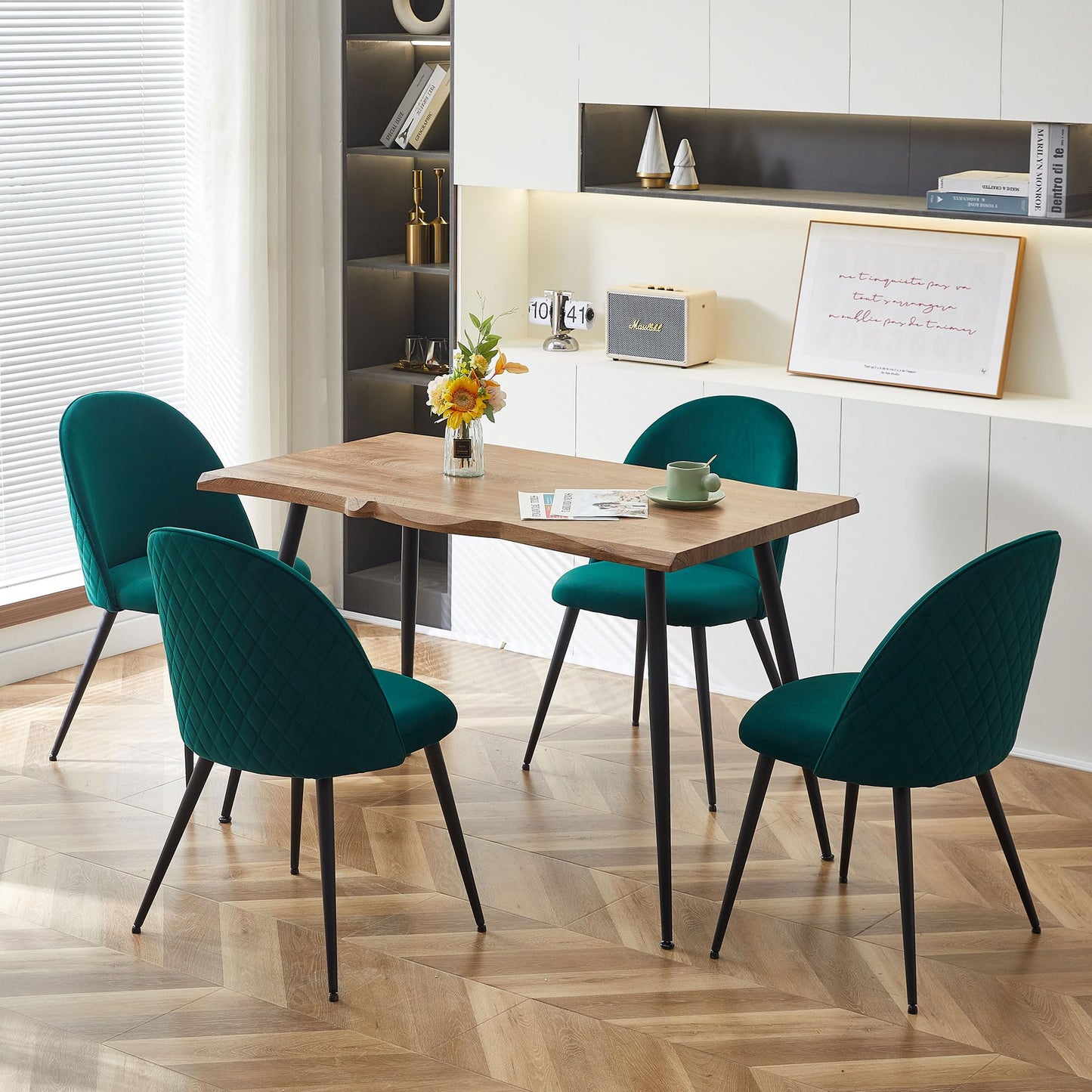 Modern Dining Table Set for 4 with Upholstered Dining Chairs Velvet