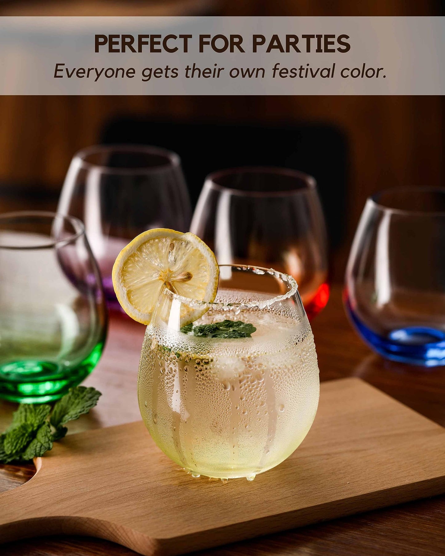 Martini Glasses Set of 6 - Cocktail Glasses - 8oz Stemless Margarita