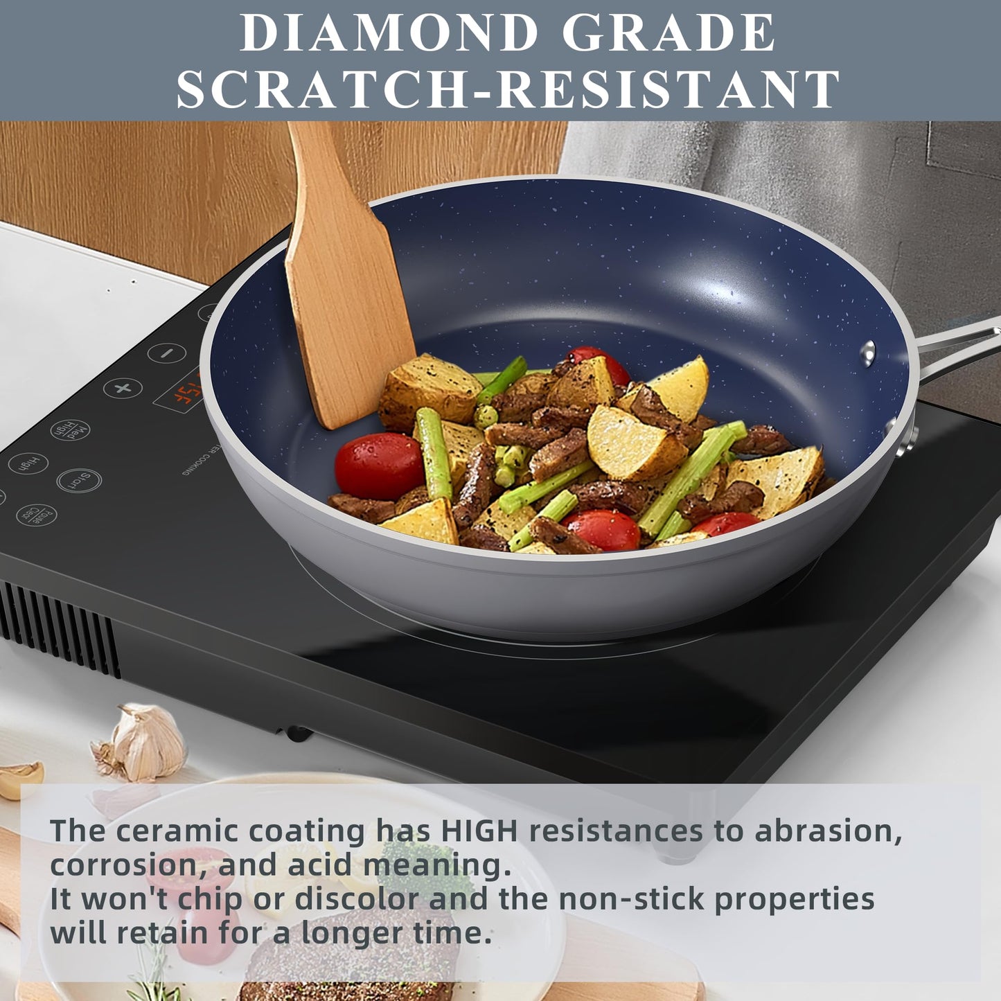 Ceramic Nonstick Cookware Set, Diamond Infused Scratch-Resistant