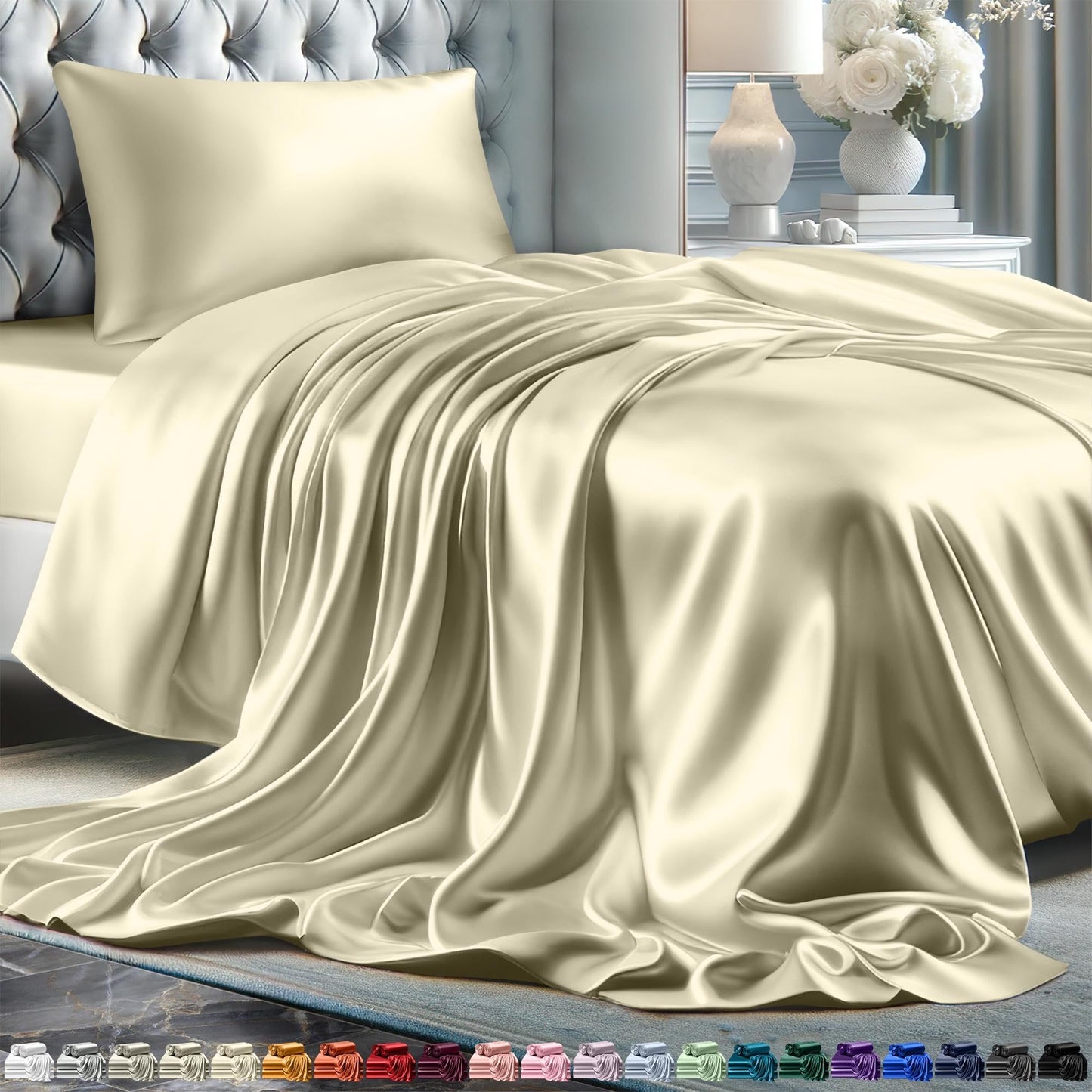 Queen Size Set 4 Pcs - Silky & Luxuriously Soft Satin Bed Sheets