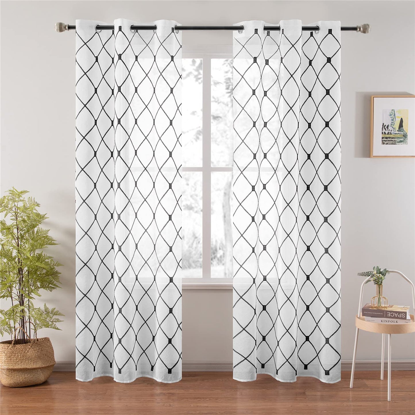 White Sheer Curtains 84 Inches Long for Living Room, 2 Panels Set