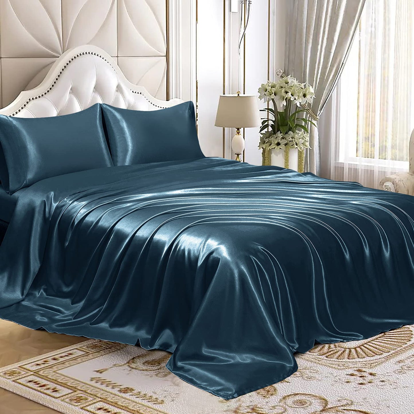 4pcs Satin Sheets Set Luxury Silky Satin Bedding Set with Deep Pocket