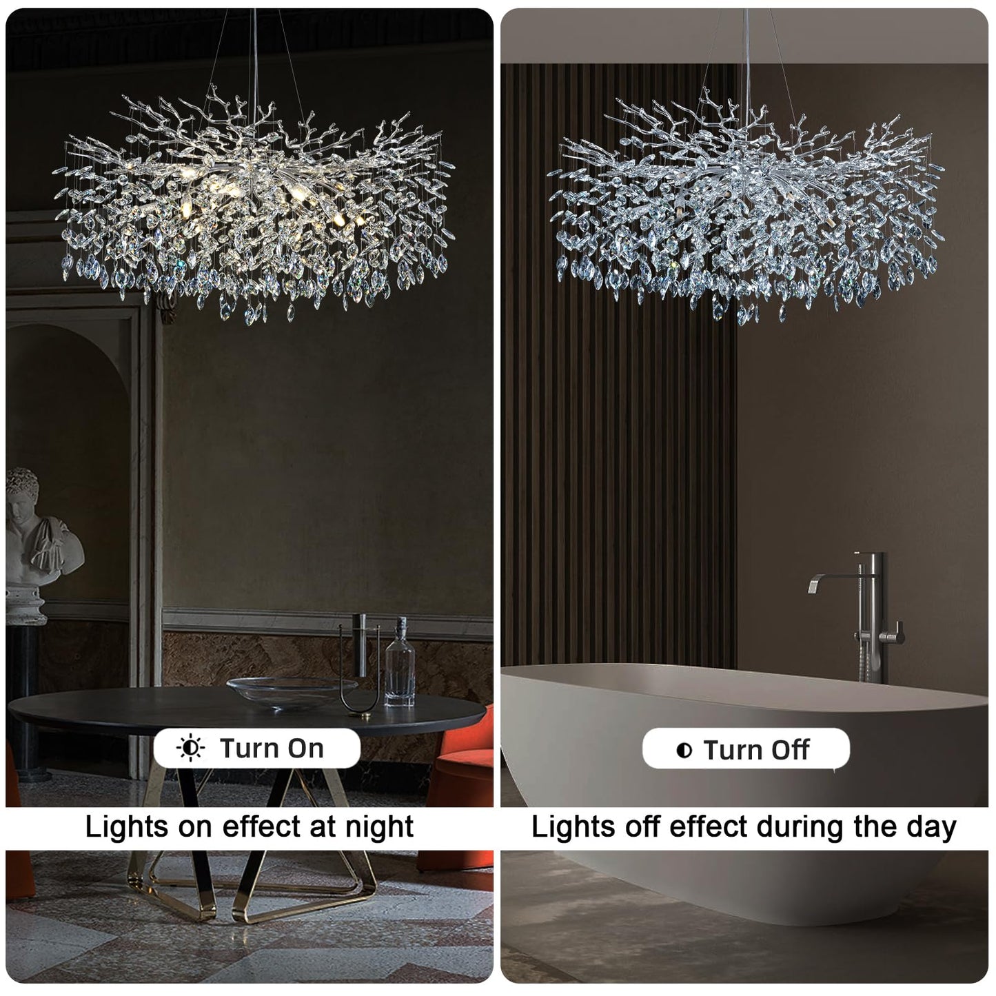 H134'' Modern Crystal Tree Branch Chandelier, Foyer High Ceiling Chandelier