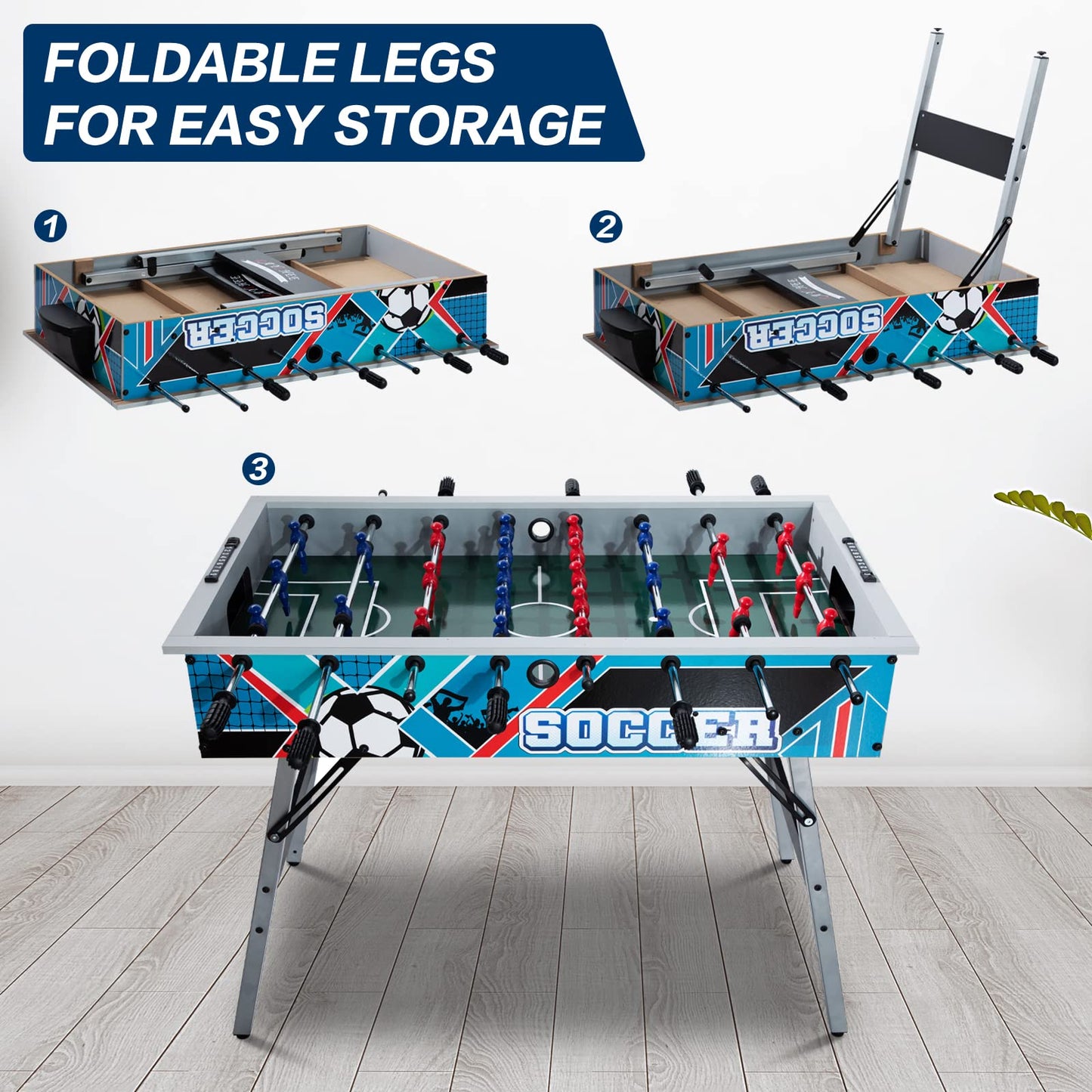 48" Game Room Size Folding Foosball Table, Foldable Space Saving Table Soccer Game