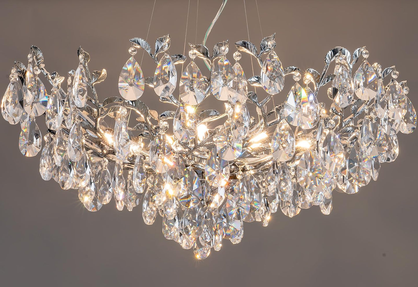 Modern Crystal Chandelier, Gold Pendant Flower Hanging Lighting