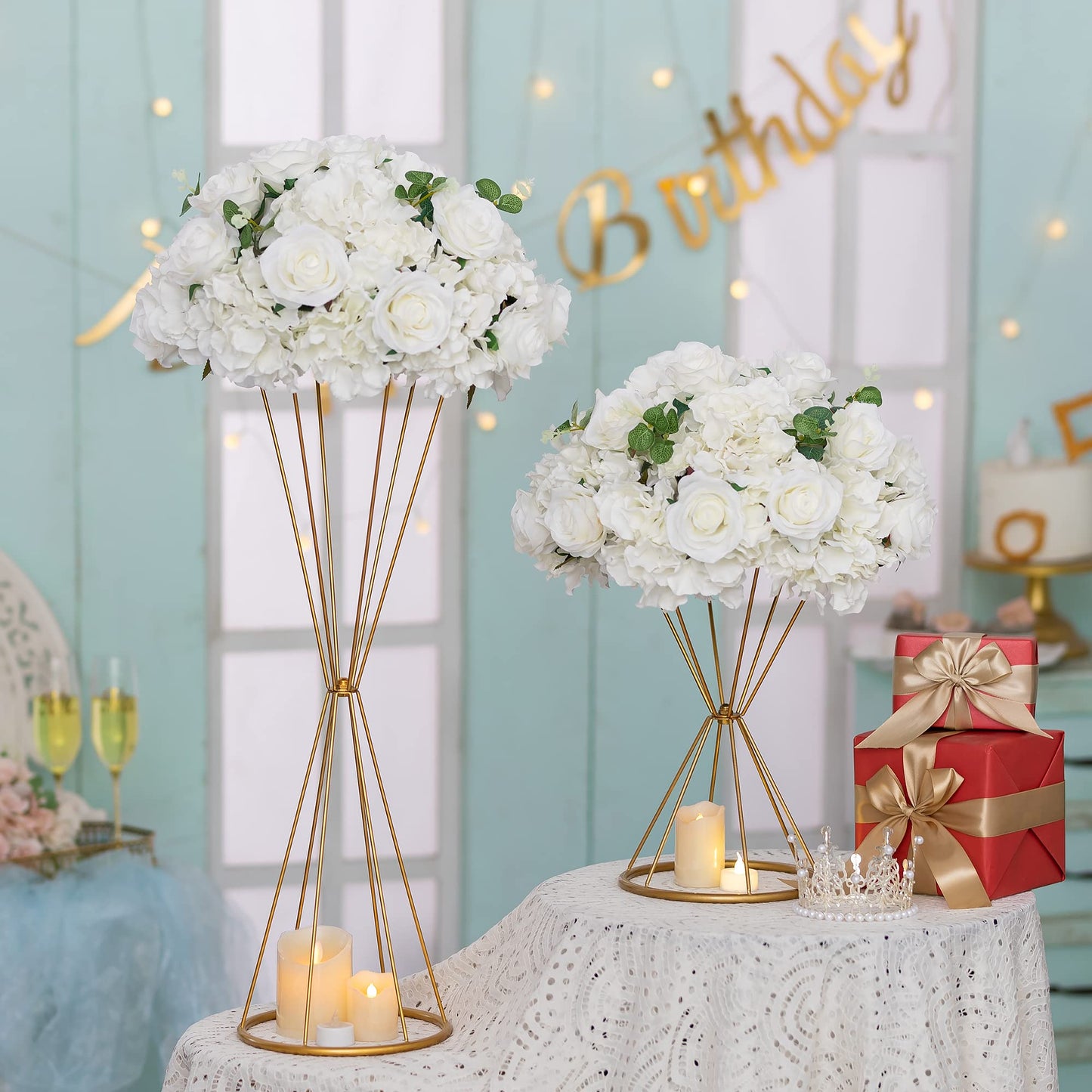 Gold Centerpieces for Table Wedding - Geometric Metal Flower Stands