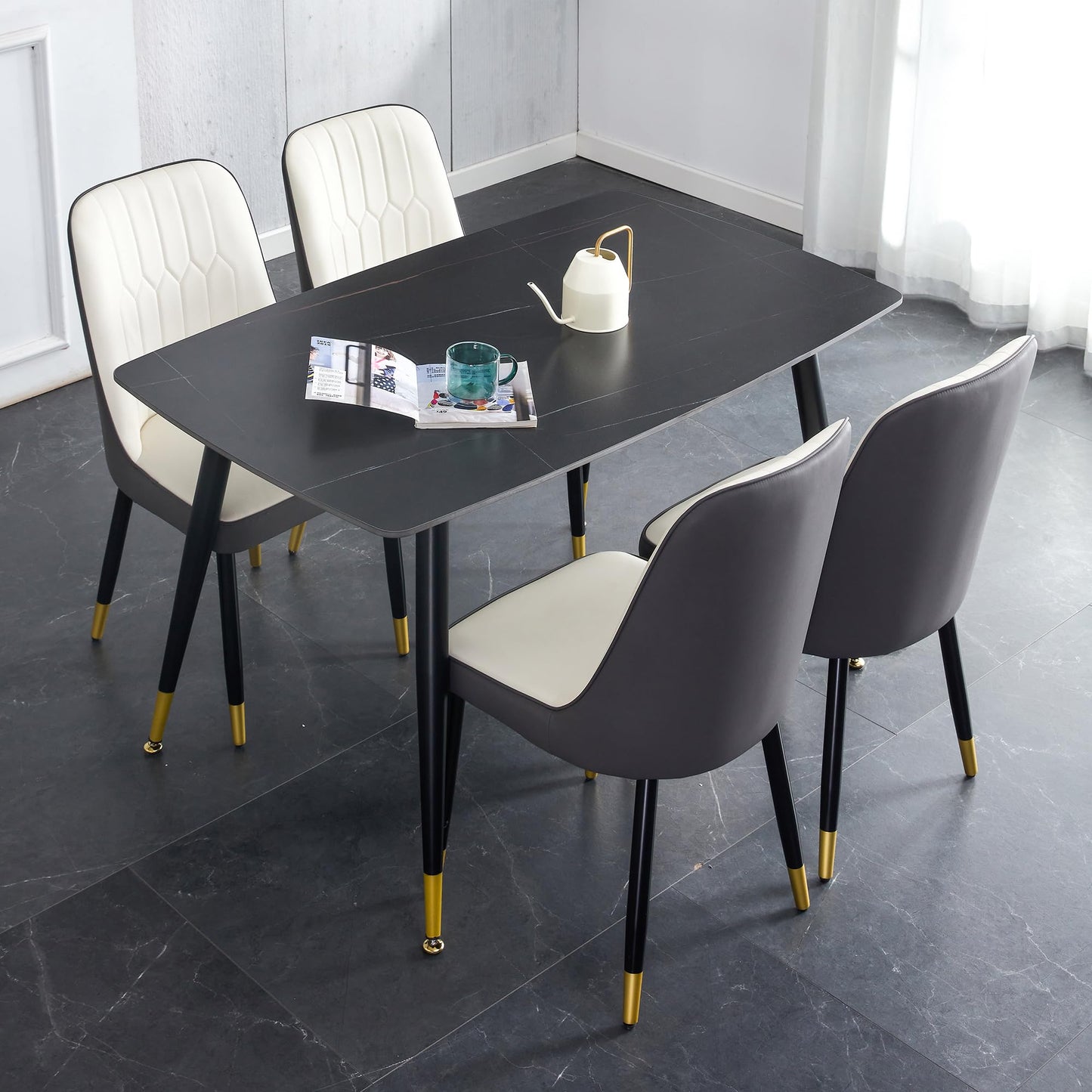 Dining Room Table Set for 4,Sintered Stone Kitchen Table Top and Modern Chairs