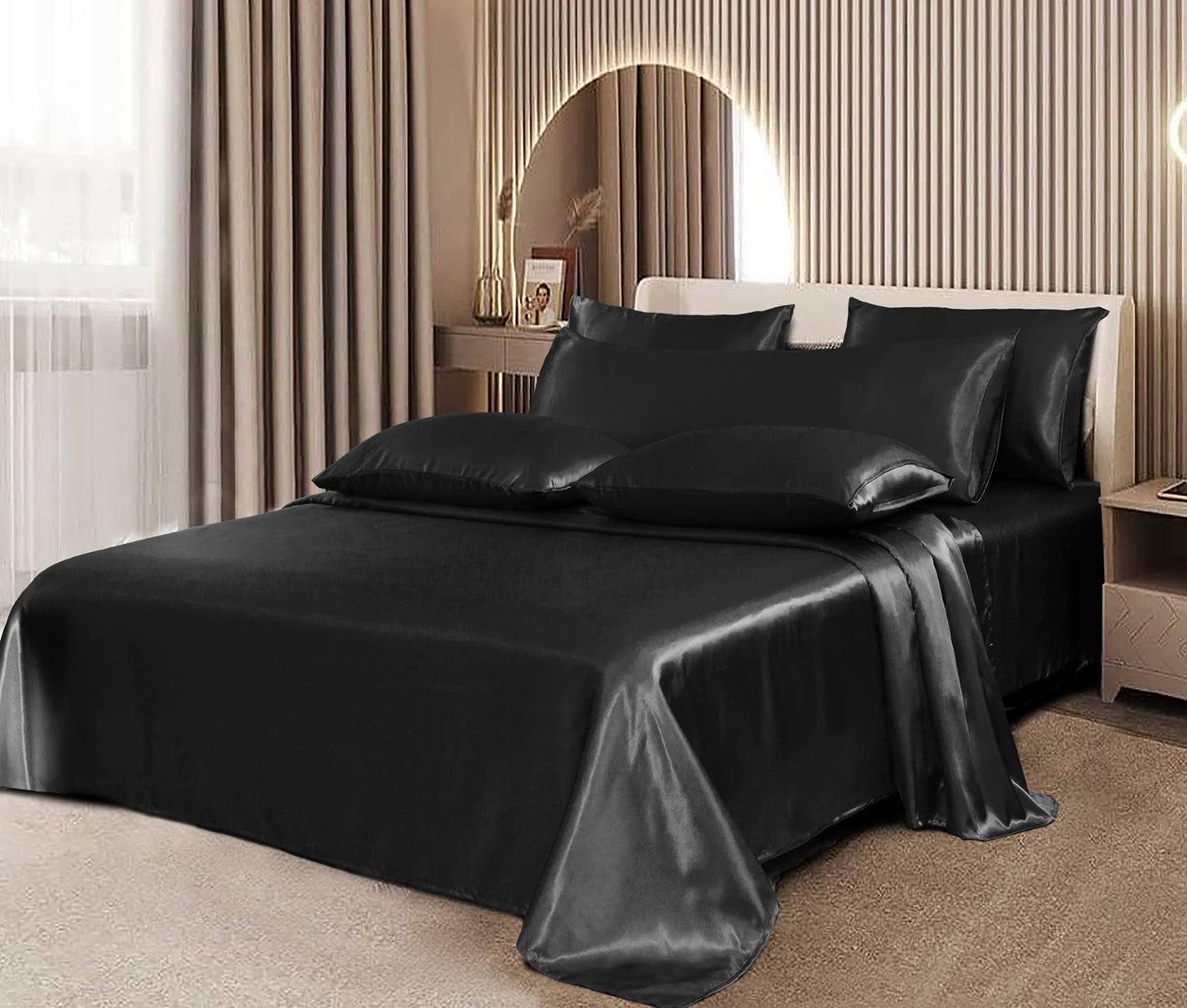 7pcs Satin Sheets Queen Size Bed Set Satin Sheet Set