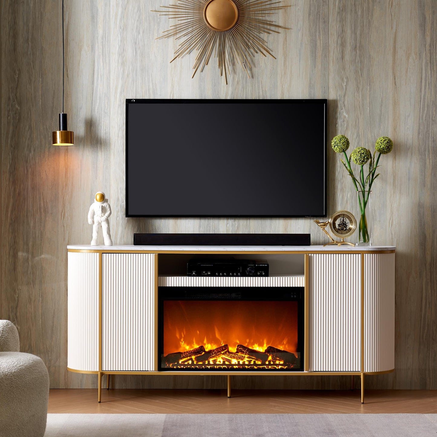 Luxury 70" Fluted Fireplace TV Stand, Modern Chic  for TVs Up to 80 inches