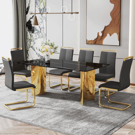 Modern Dining Table Set for 6, Kitchen Table Set with Marble Table Top