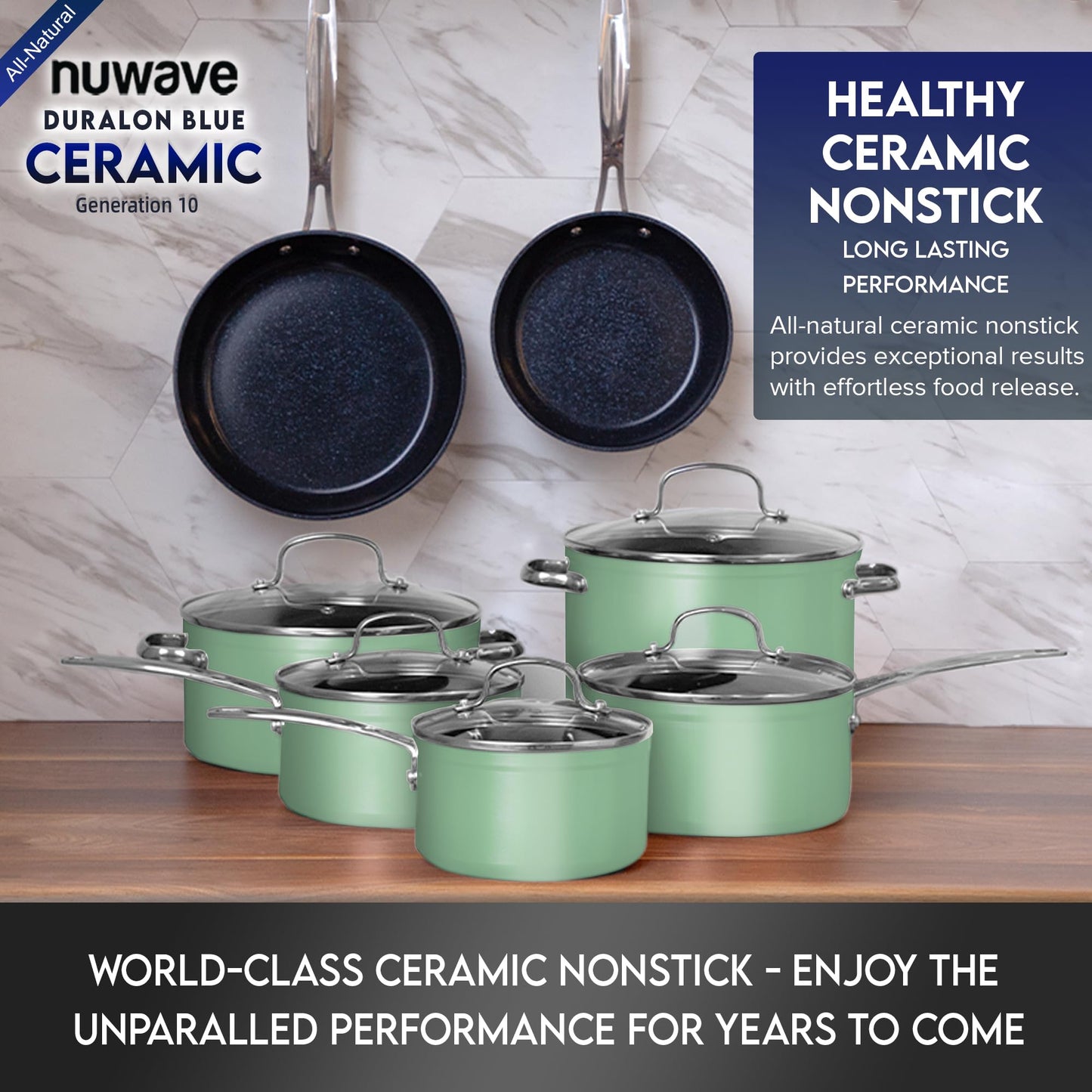 Ceramic Nonstick Cookware Set, Diamond Infused Scratch-Resistant