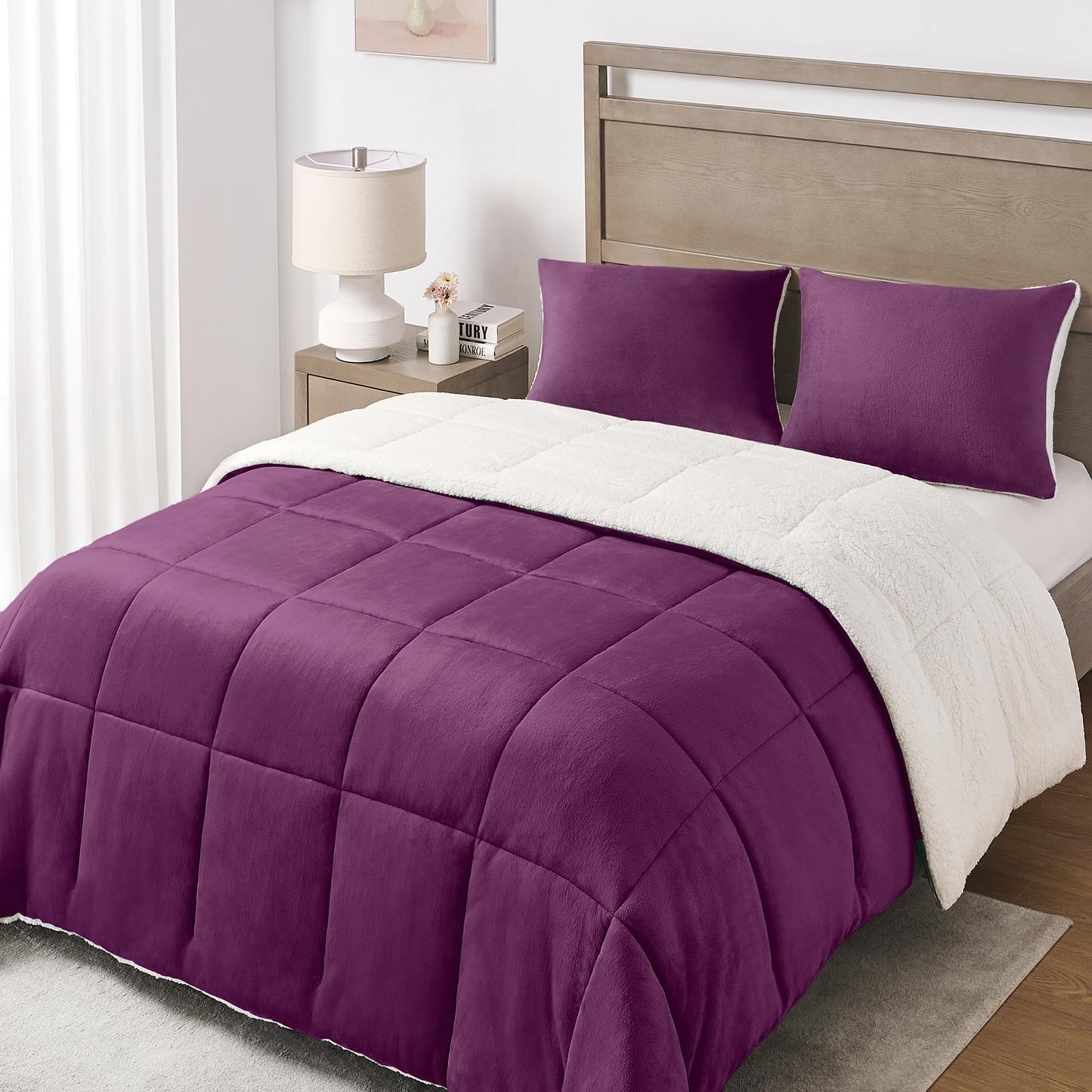 Luxury Fleece Sherpa Comforter Sets for Queen Bed, Soft and Warm Set