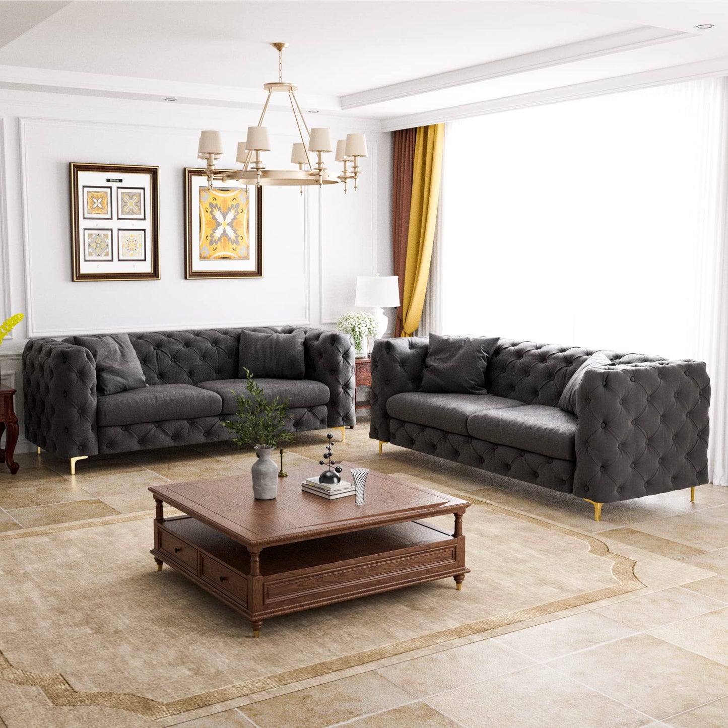 75 Inch Sofa Couch Modern Velour Upholstered Couch Tufted Casual Velvet Sofa