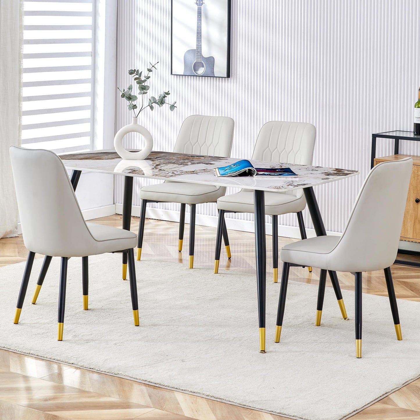 Dining Room Table Set for 4,Sintered Stone Kitchen Table Top and Modern Chairs