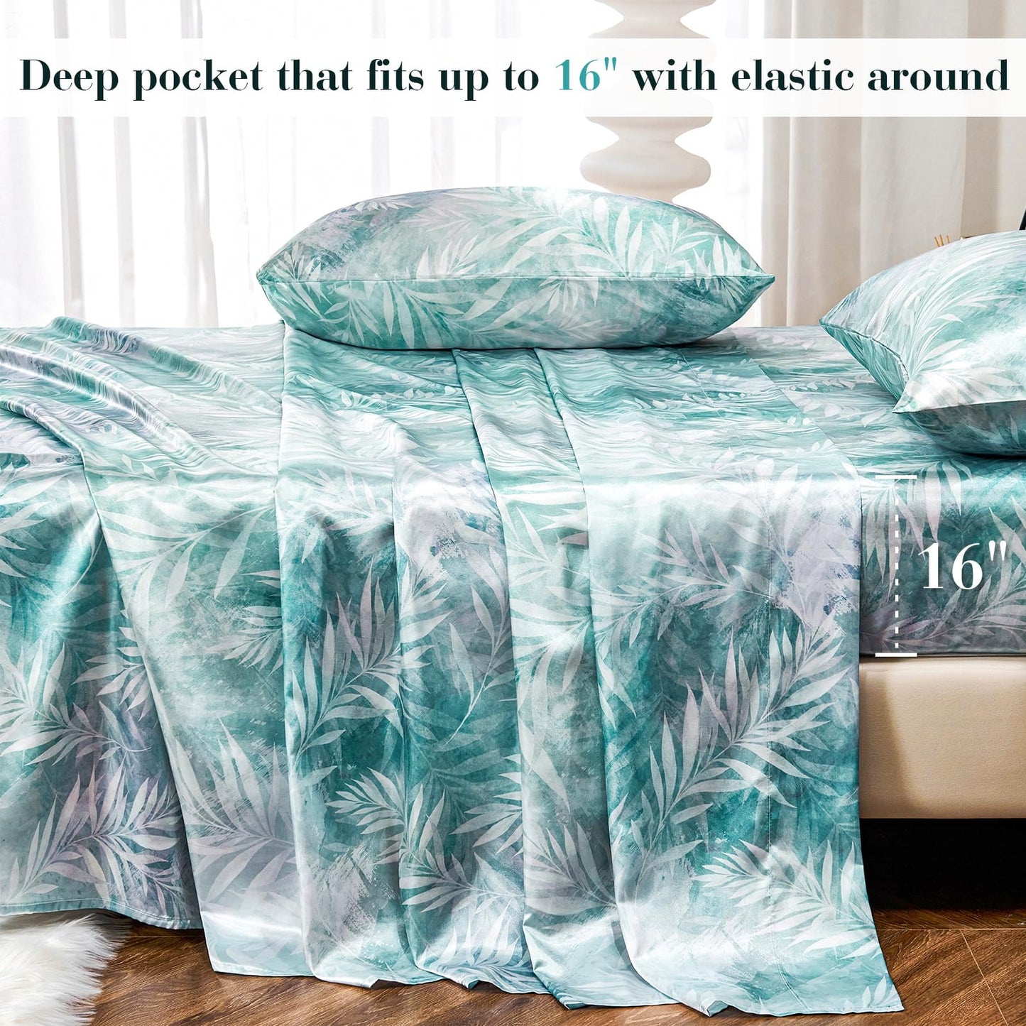 Floral Print - Luxurious Silky Feel Queen Sheet Set - Elegant Smooth Satin Bed Sheets