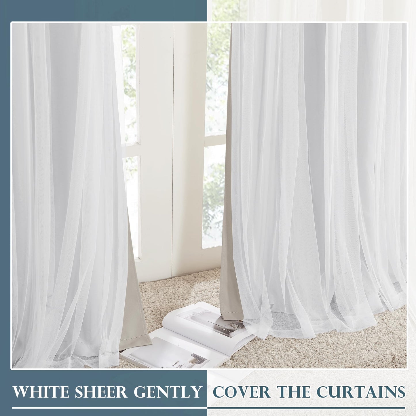 Double-Layered Curtains with Tie-Backs Sheer Drapes Light Blocking, 2 Pcs