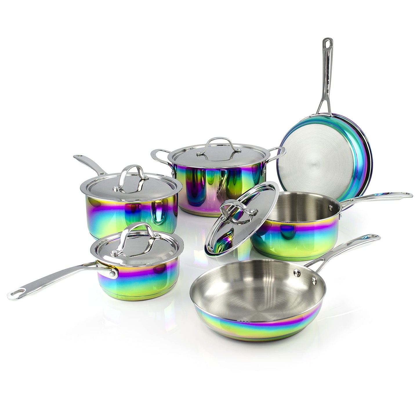 Iridescent Rainbow Cookware Set - Premium Heavy Duty Stainless Steel and Titanium Pots & Pans Set