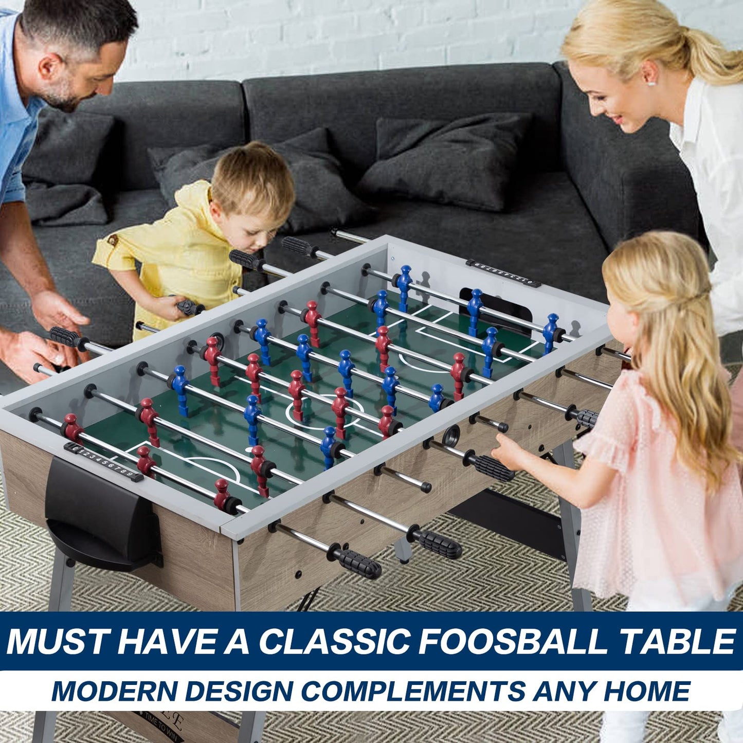 48" Game Room Size Folding Foosball Table, Foldable Space Saving Table Soccer Game