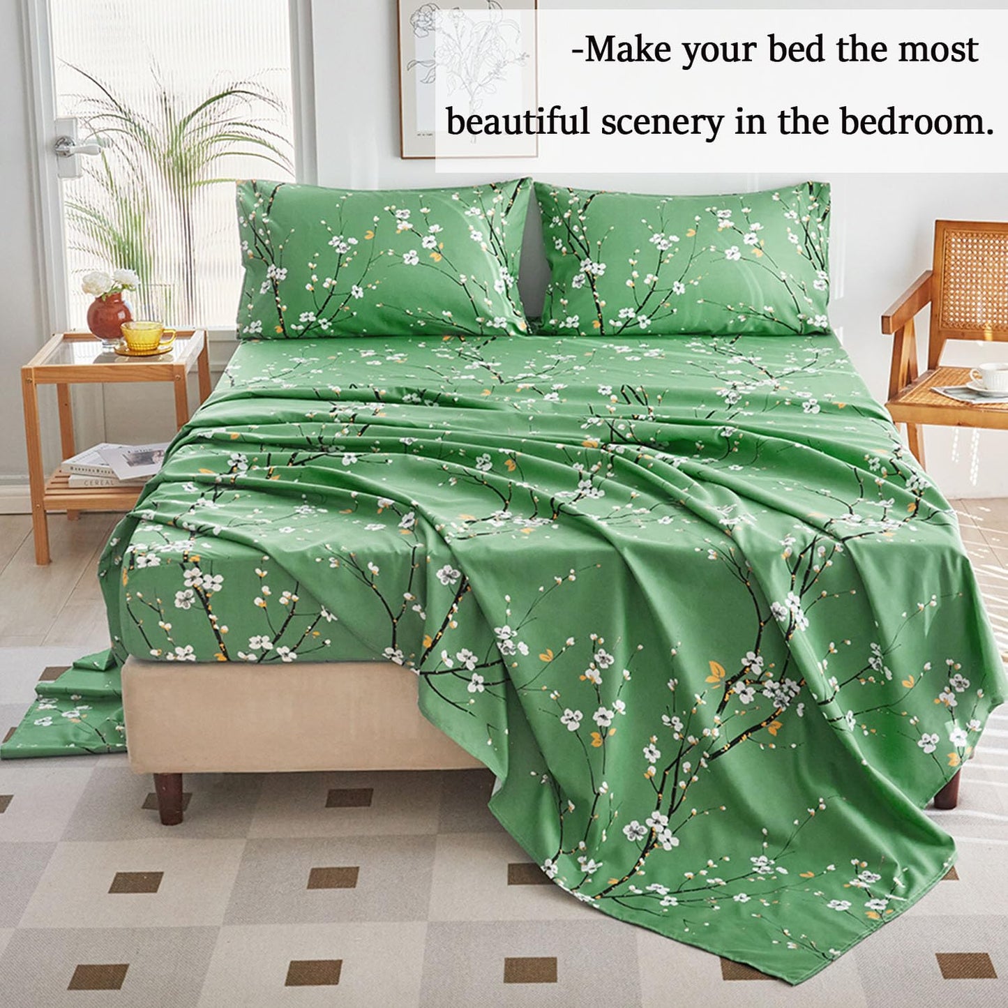 Teal Sheet Set 4 Pcs Queen Sheet Set Floral Print