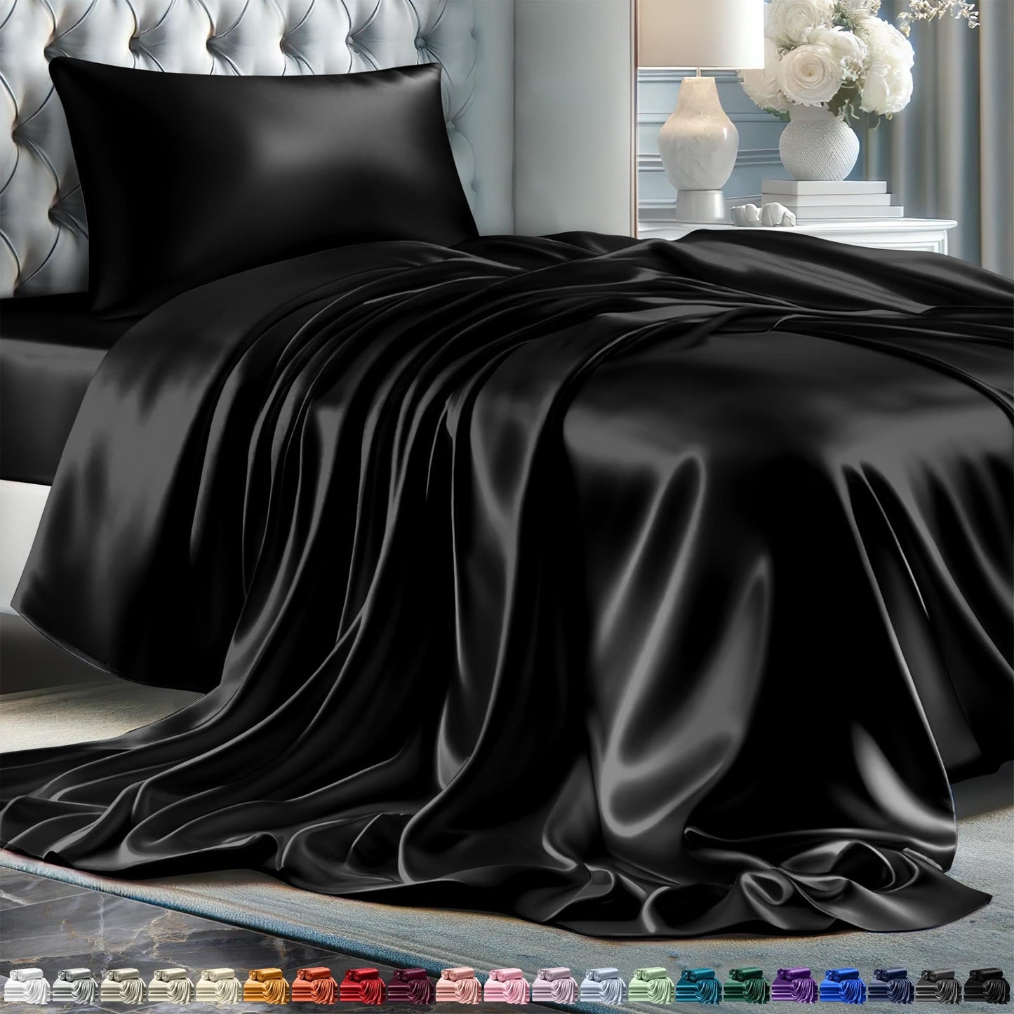 Queen Size Set 4 Pcs - Silky & Luxuriously Soft Satin Bed Sheets