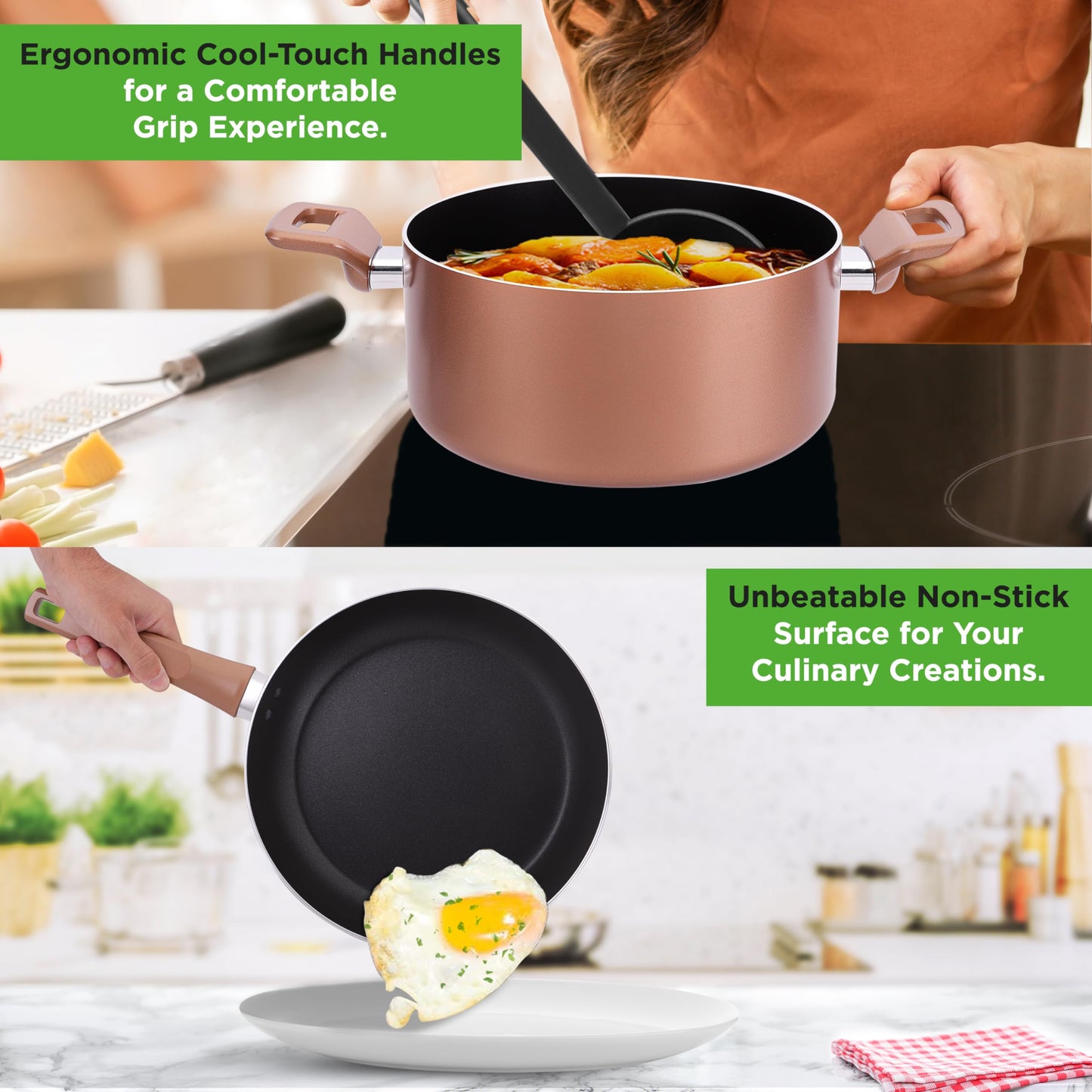 13 Pcs. Nonstick Kitchen Cookware PFOA/PFOS-Free Heat Resistant