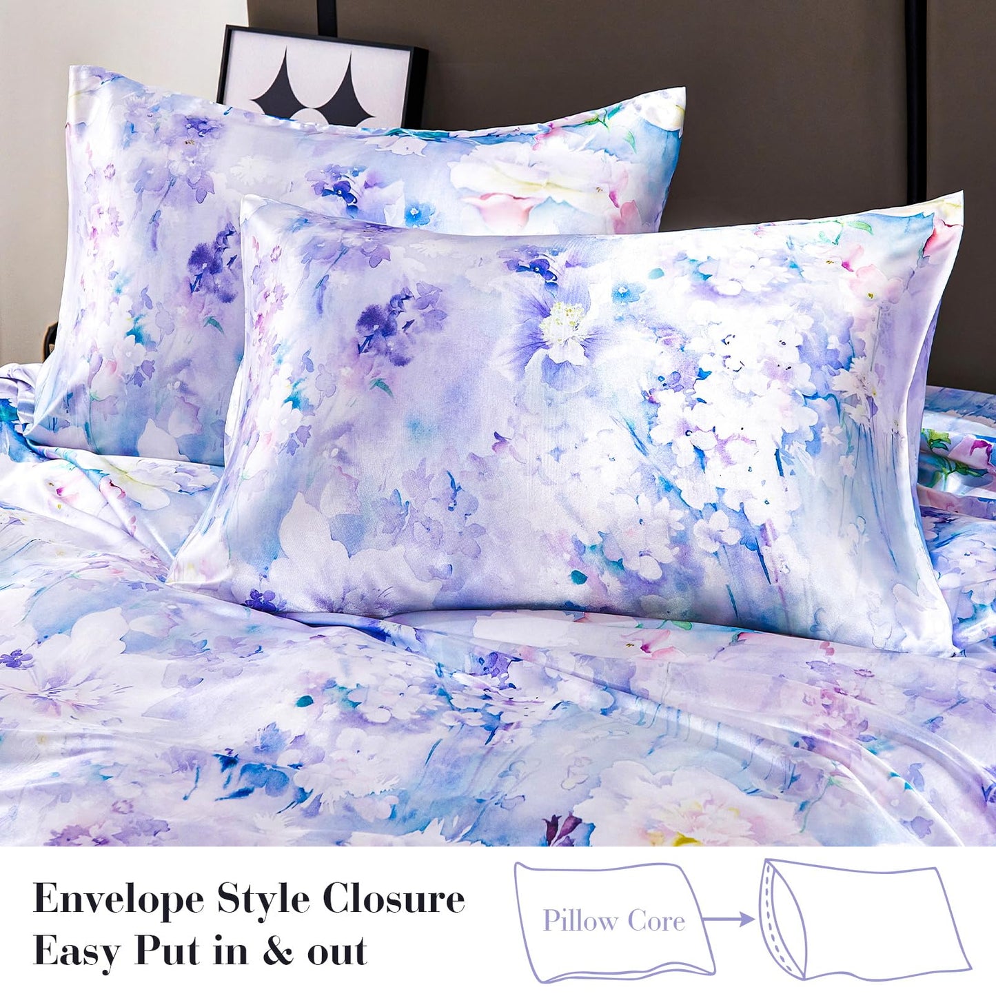 Floral Print - Luxurious Silky Feel Queen Sheet Set - Elegant Smooth Satin Bed Sheets