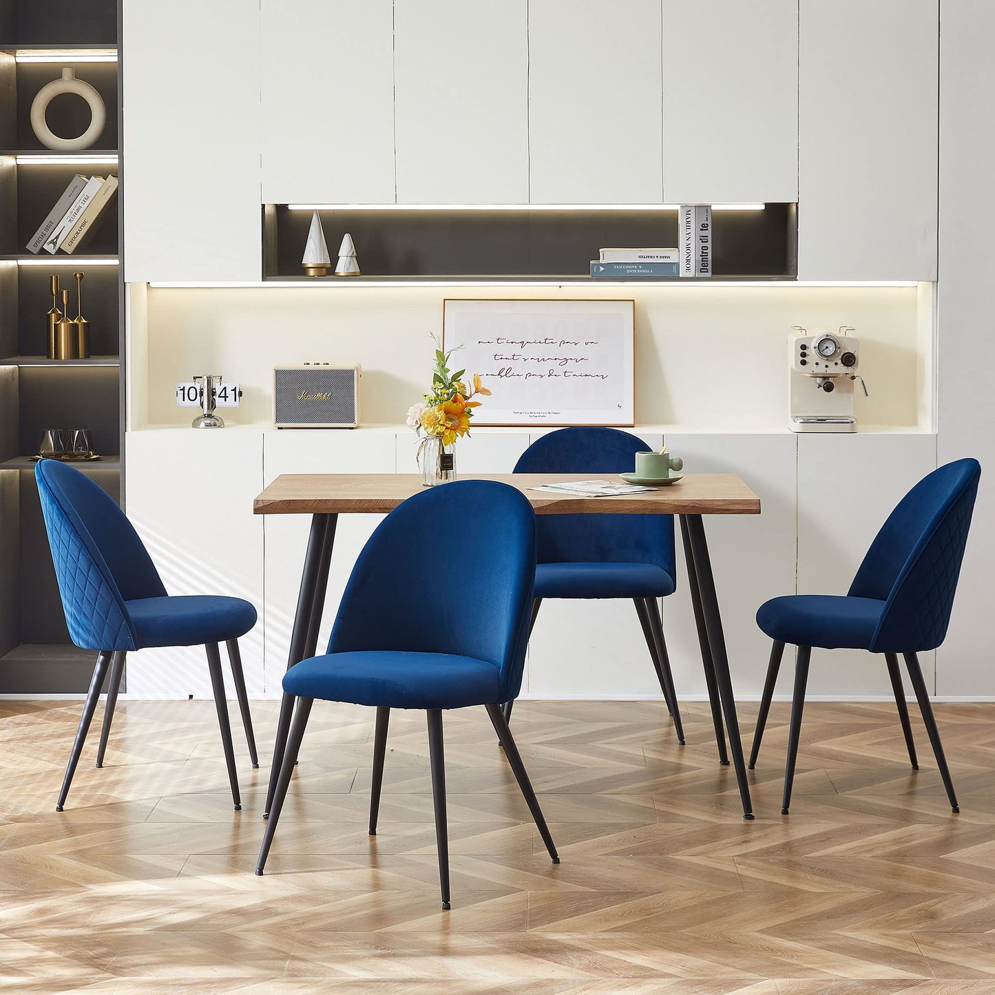 Modern Dining Table Set for 4 with Upholstered Dining Chairs Velvet