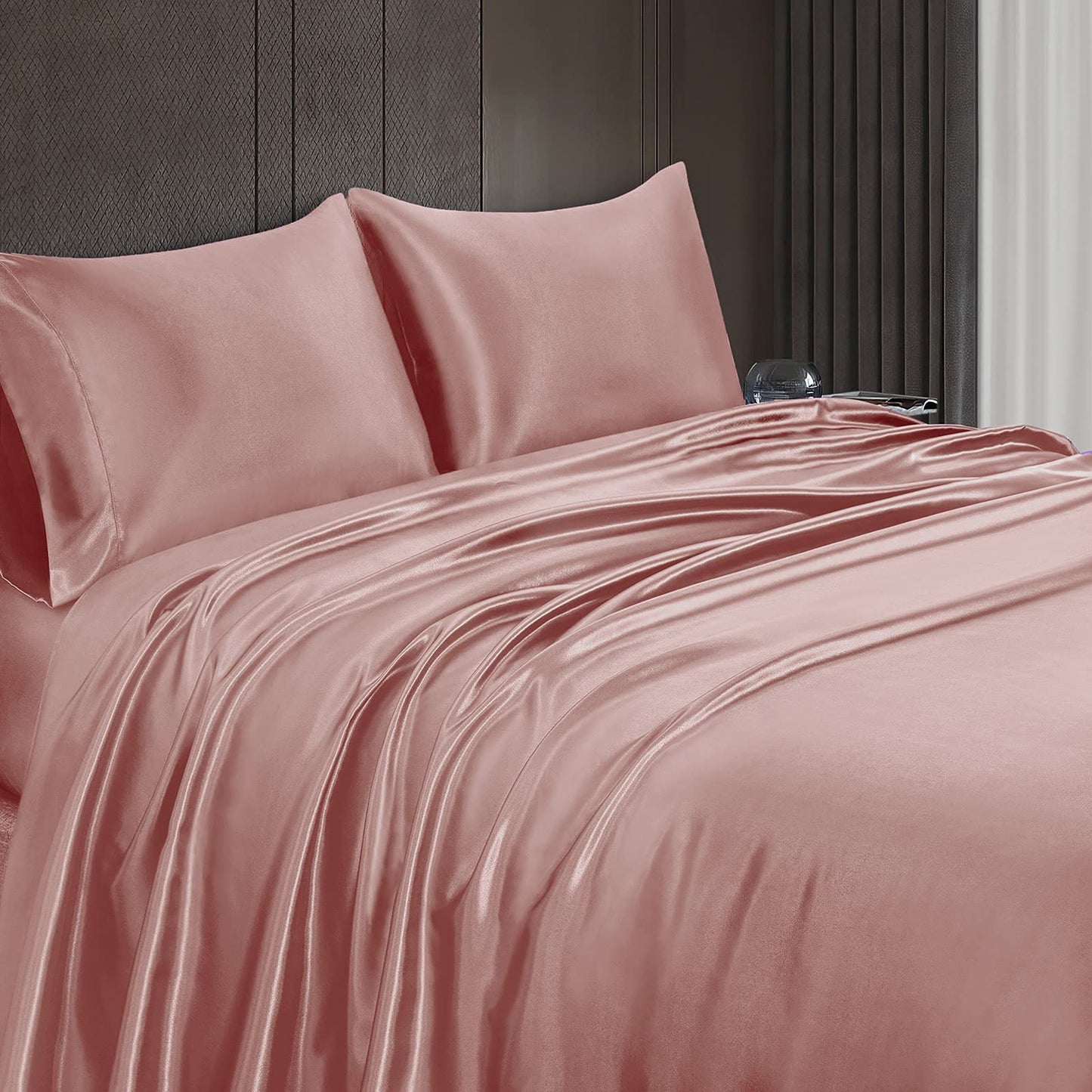 4pcs Satin Sheets Set Luxury Silky Satin Bedding Set with Deep Pocket