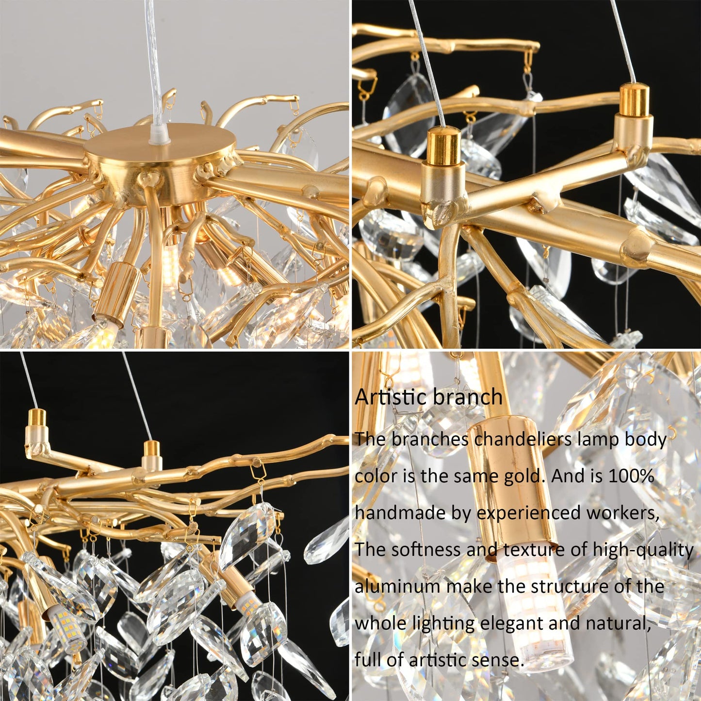 Modern Crystal Tree Branches Chandelier Gold Round Raindrop