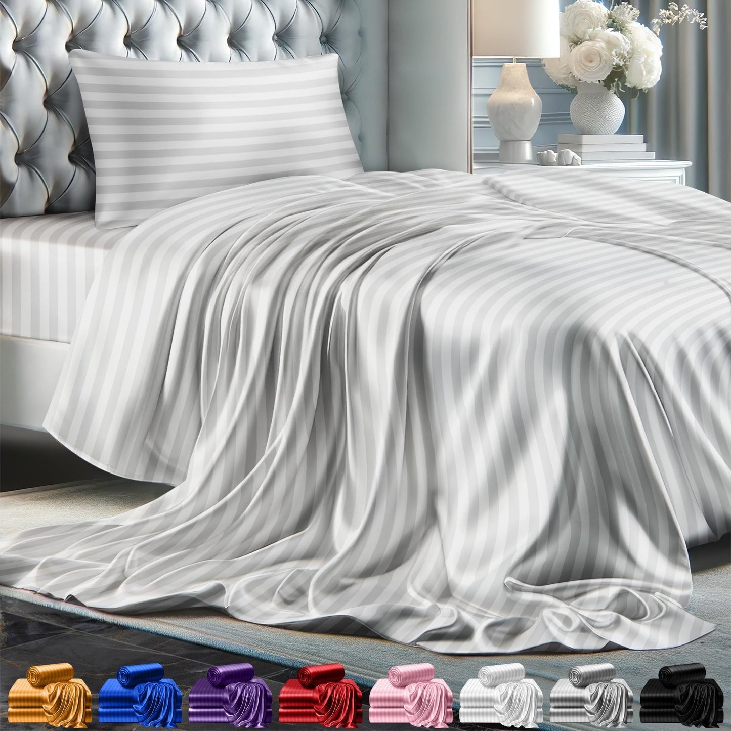 Queen Size Set 4 Pcs - Silky & Luxuriously Soft Satin Bed Sheets