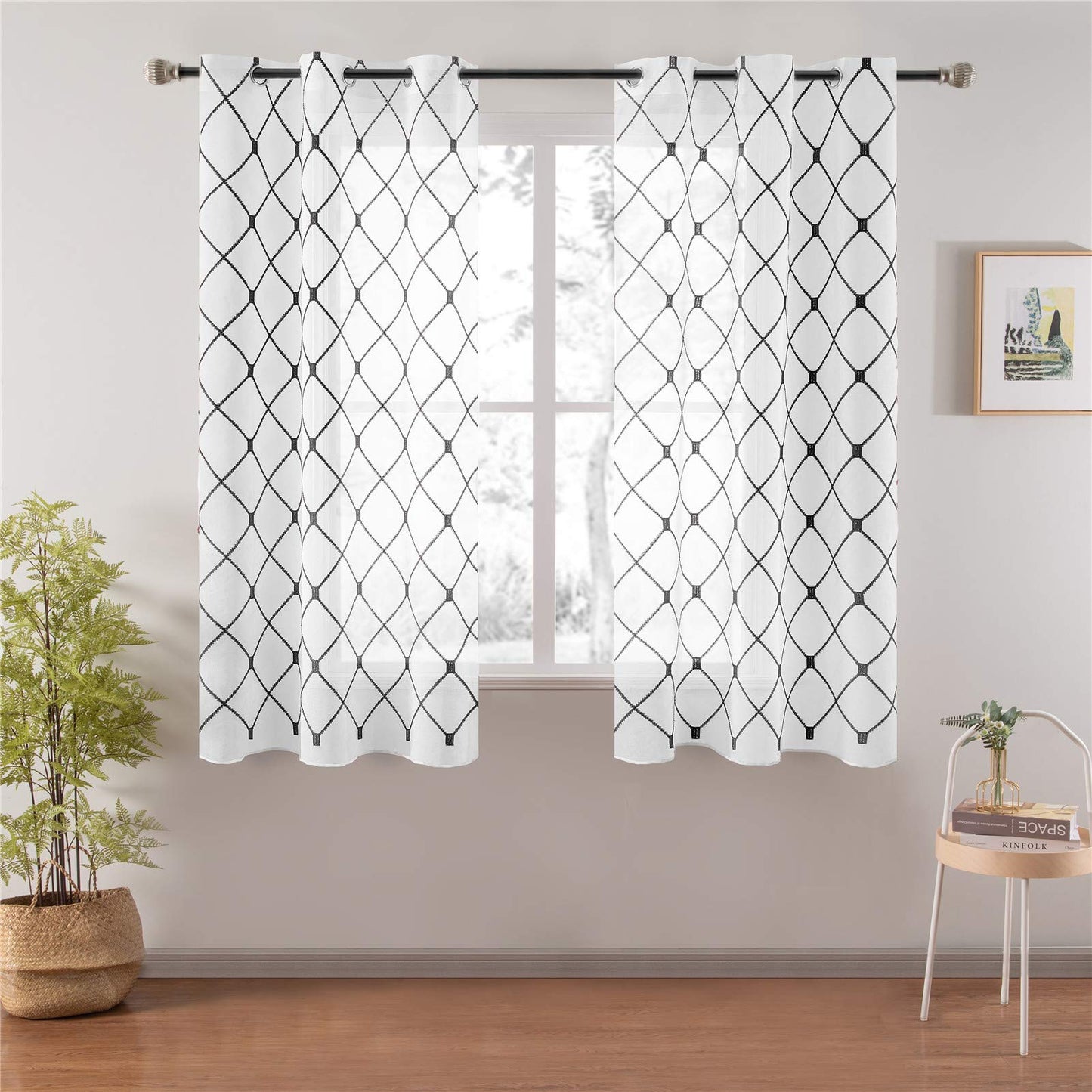 White Sheer Curtains 84 Inches Long for Living Room, 2 Panels Set