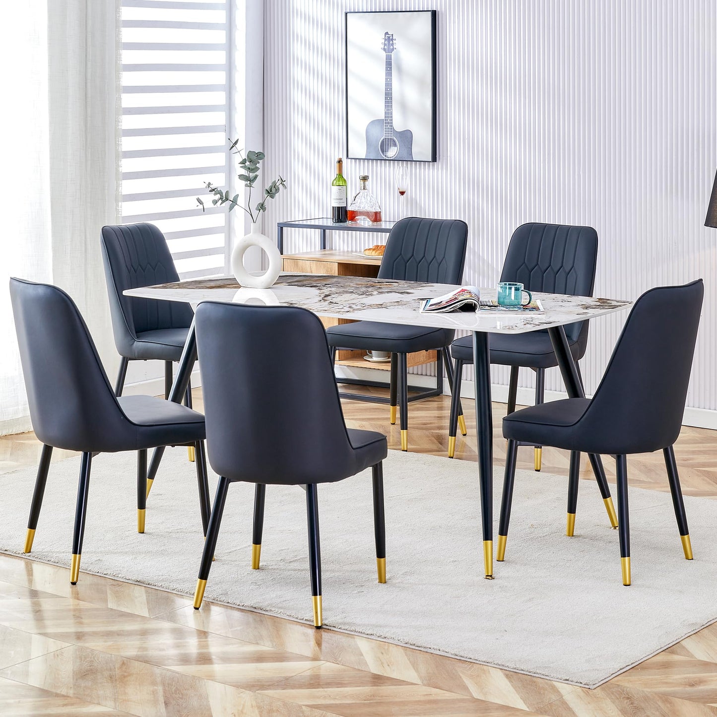 Dining Room Table Set for 4,Sintered Stone Kitchen Table Top and Modern Chairs