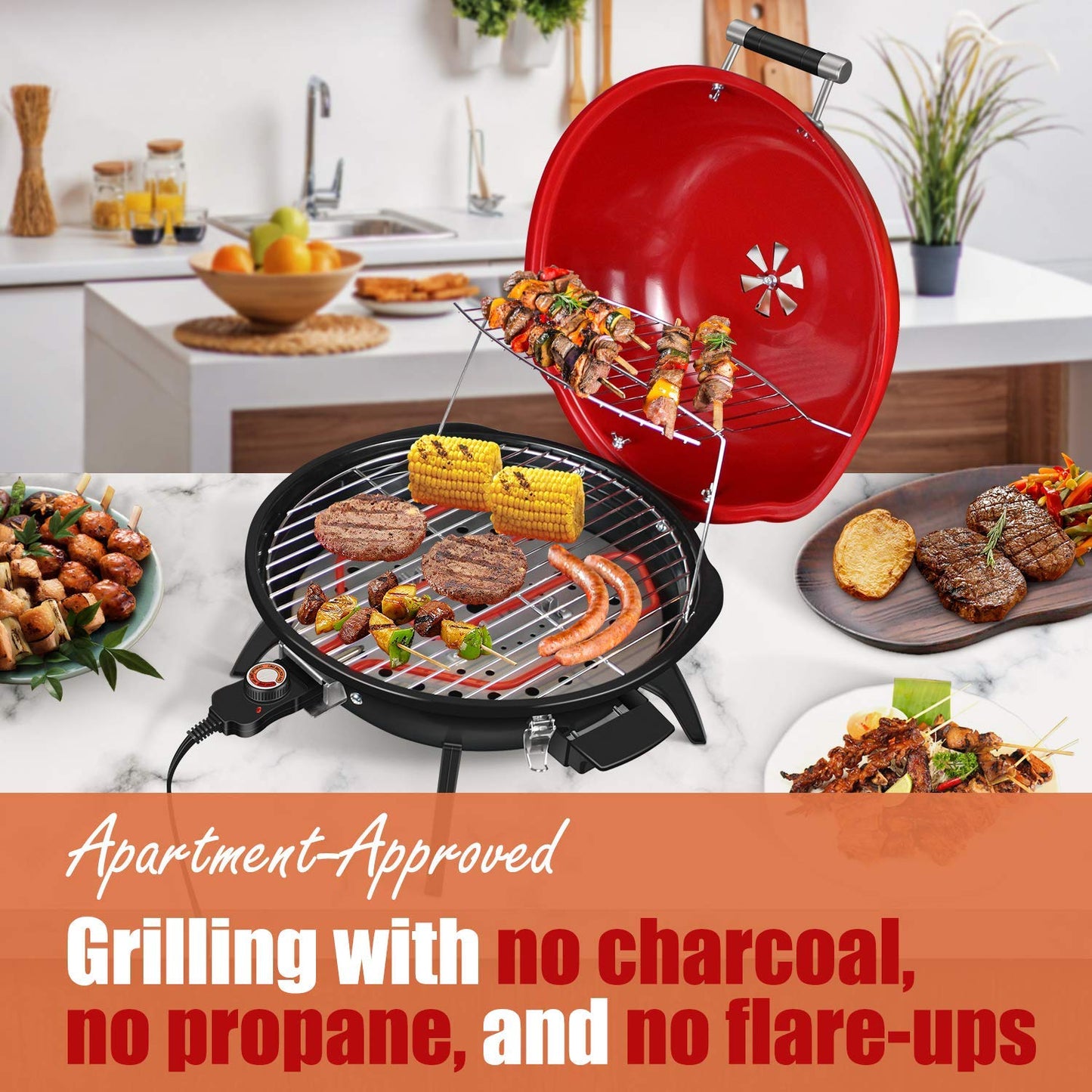 Electric BBQ Grill Techwood 15-Serving Indoor/Outdoor Electric Grill