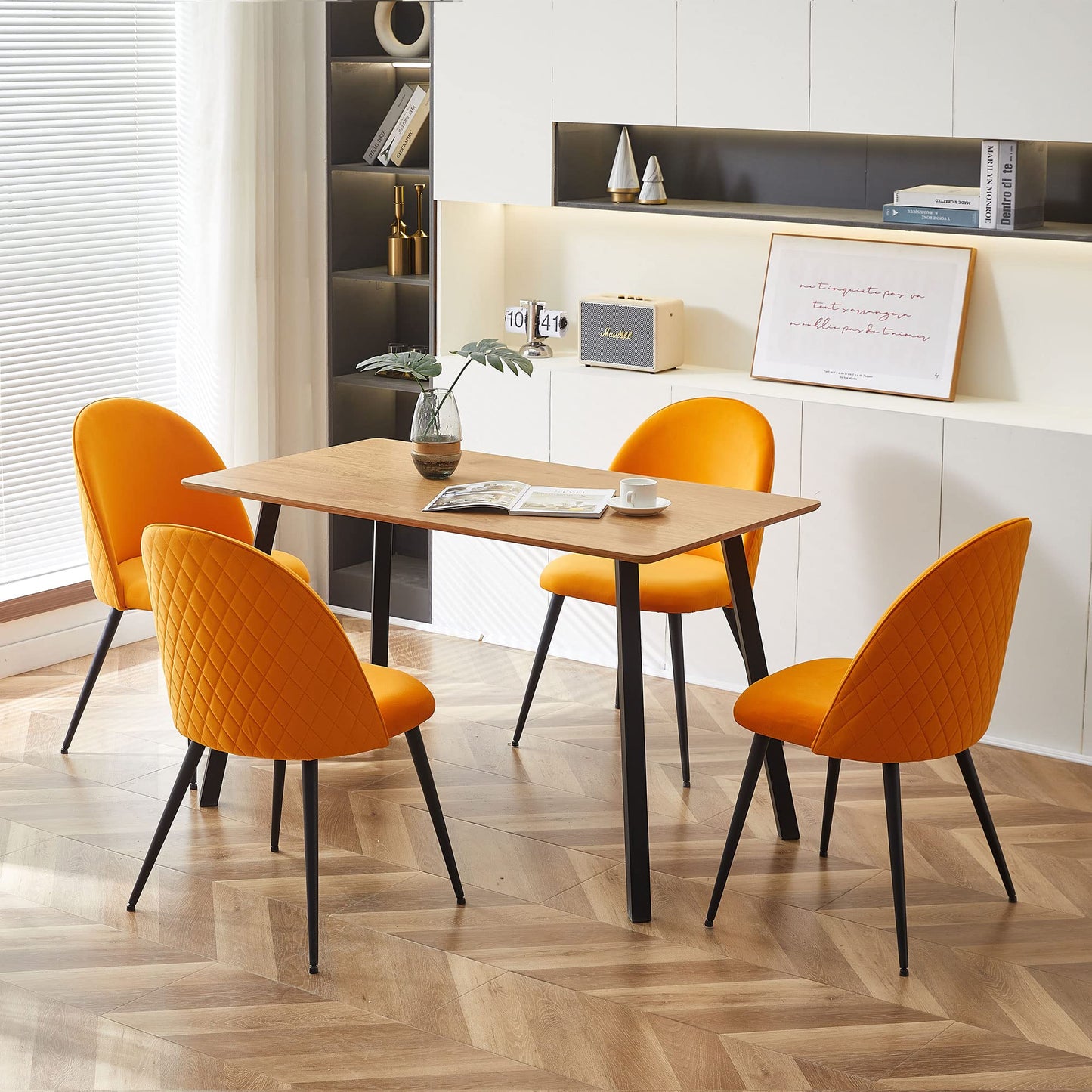 Modern Dining Table Set for 4 with Upholstered Dining Chairs Velvet