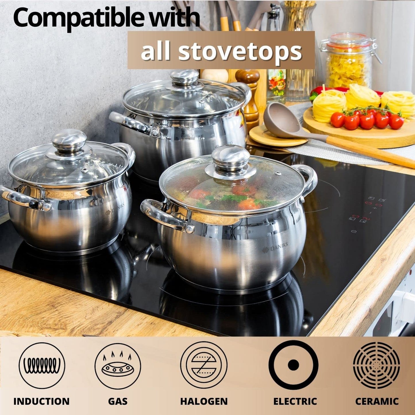 Classic Stainless Steel Kitchen Induction Pot Cookware Set | 6-Piece