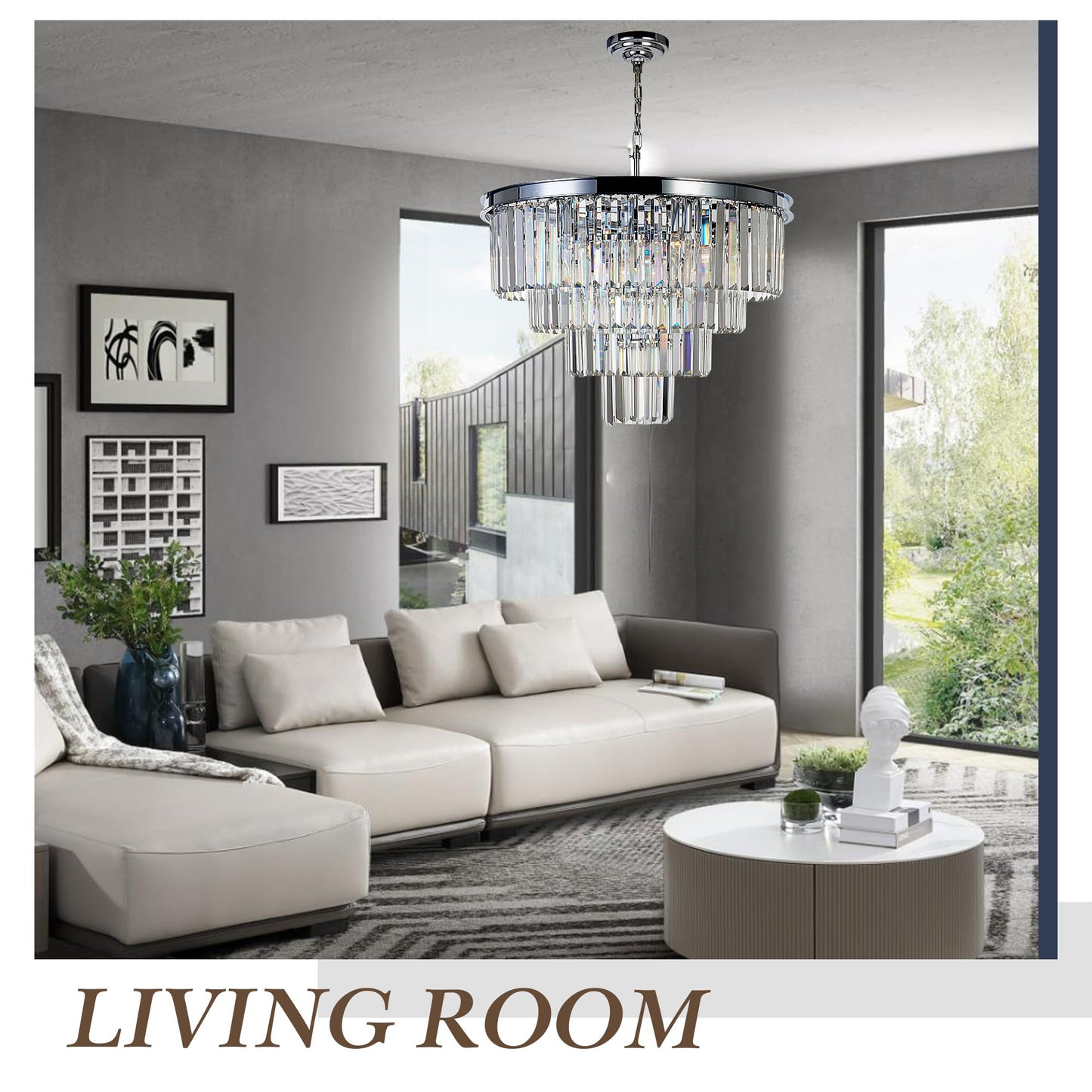 Luxury Smoke Crystal Chrome Chandelier, 8 Lights Pendant