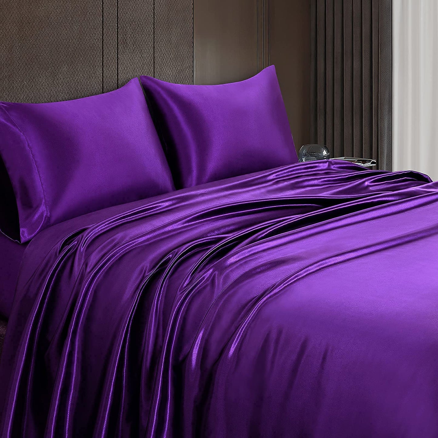 4pcs Satin Sheets Set Luxury Silky Satin Bedding Set with Deep Pocket