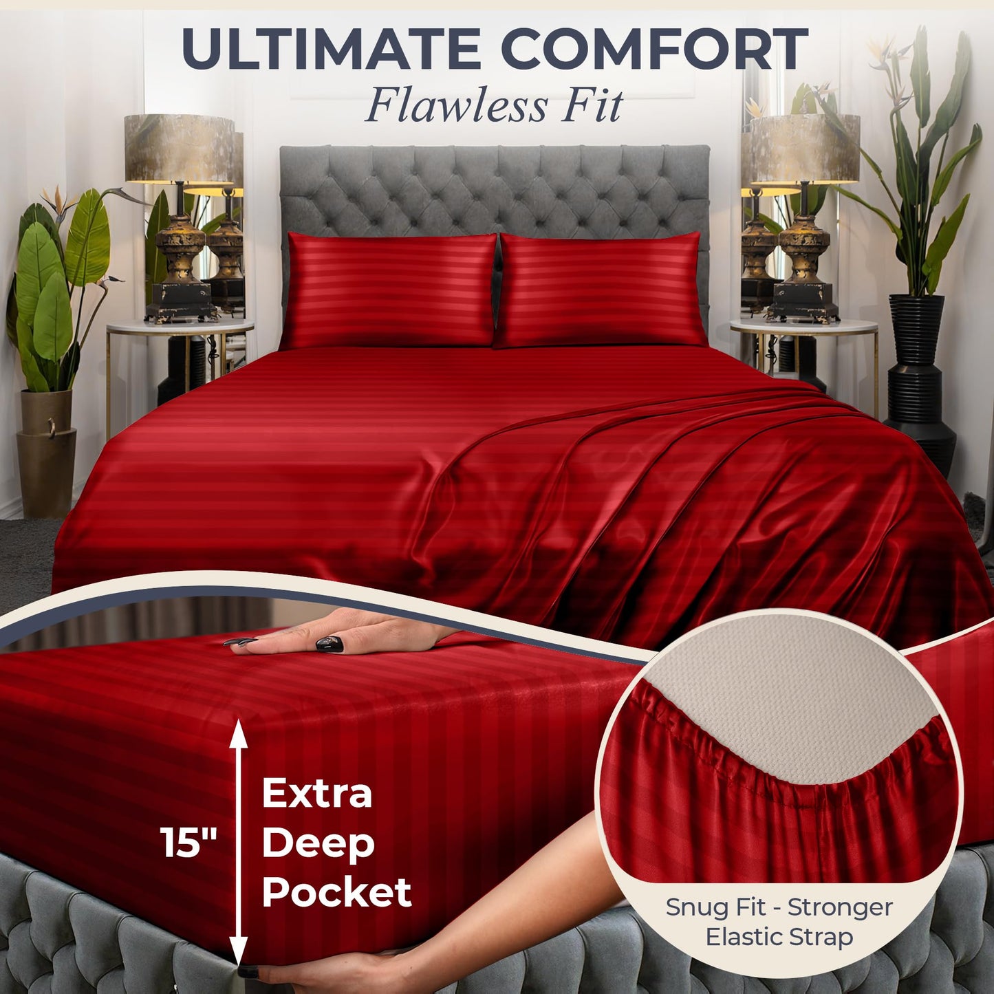 Queen Size Set 4 Pcs - Silky & Luxuriously Soft Satin Bed Sheets