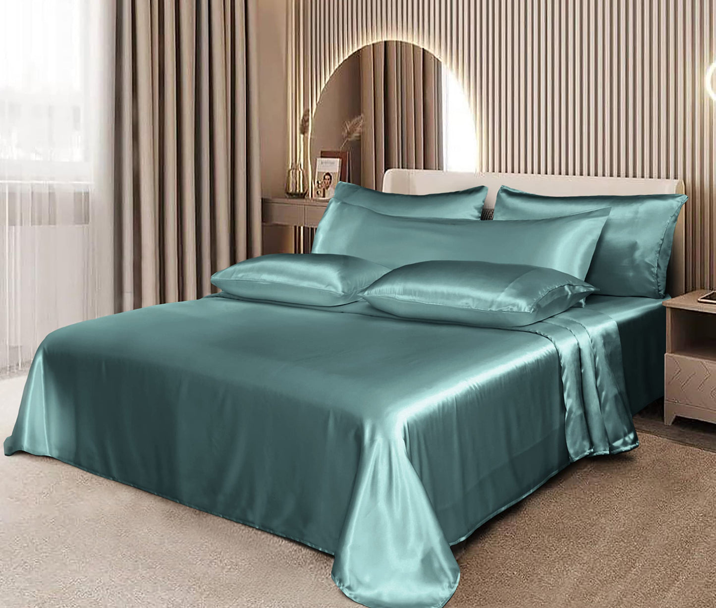 7pcs Satin Sheets Queen Size Bed Set Satin Sheet Set