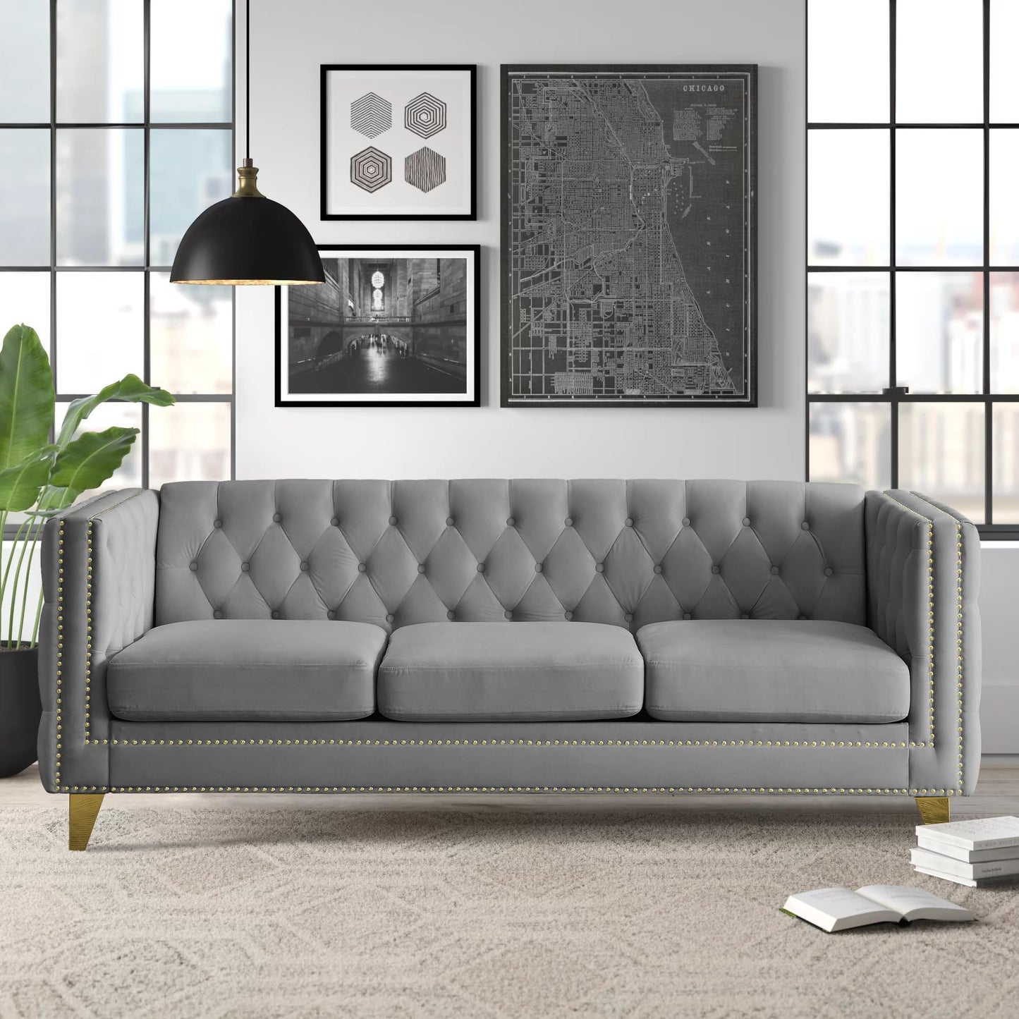 82" L-Shaped Velvet Corner Sofa, 5-Seater Corner Sofas with 3 Cushions for Living Room EK HOME FURNITURE