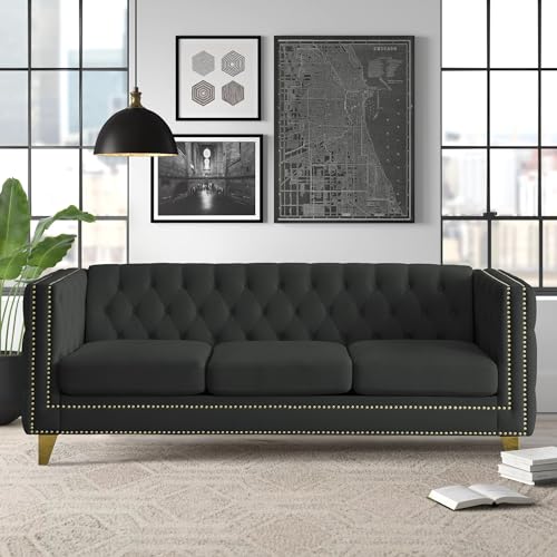 82" L-Shaped Velvet Corner Sofa, 5-Seater Corner Sofas with 3 Cushions for Living Room EK HOME FURNITURE